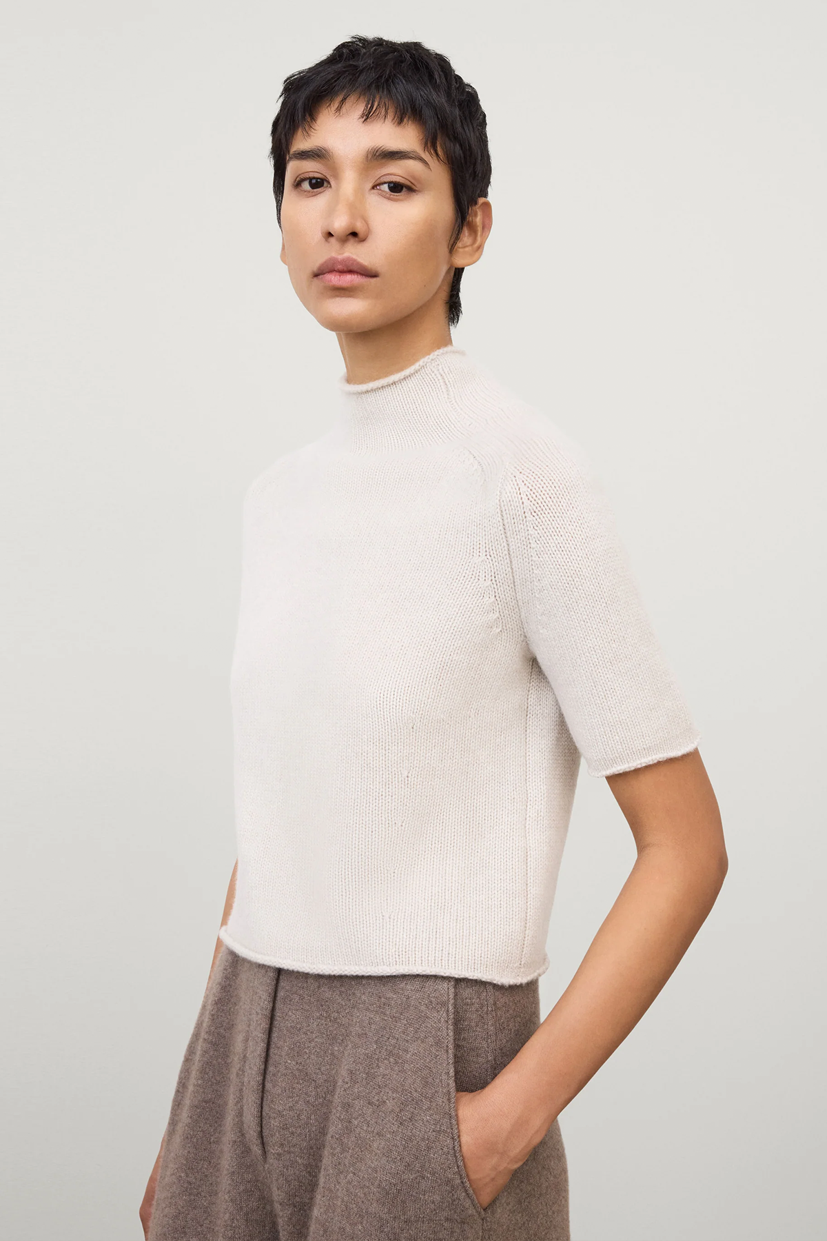 Kaschmir-Kurzarmpullover 'Fride' in beige