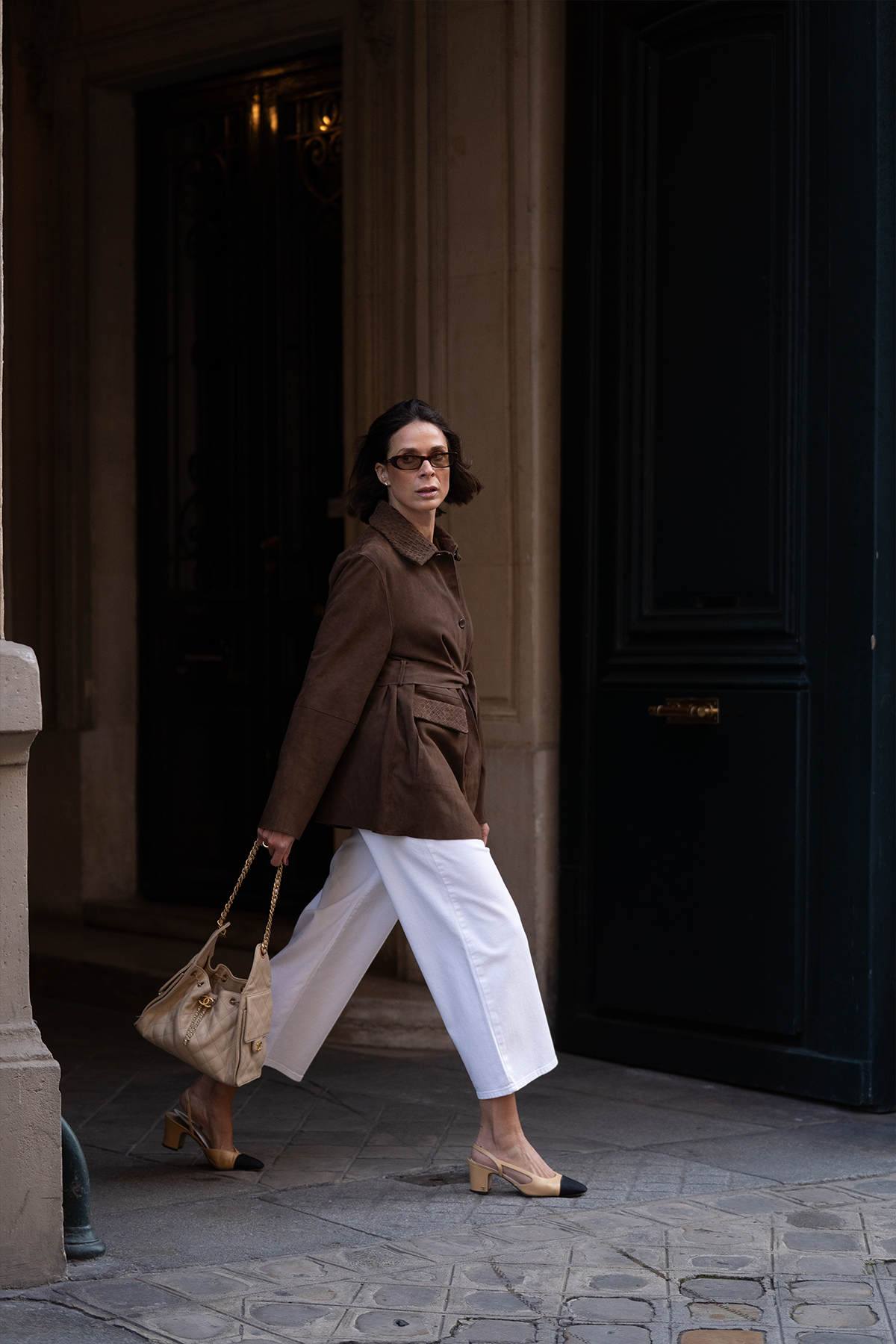 Wildlederjacke mit Gürtel in braun