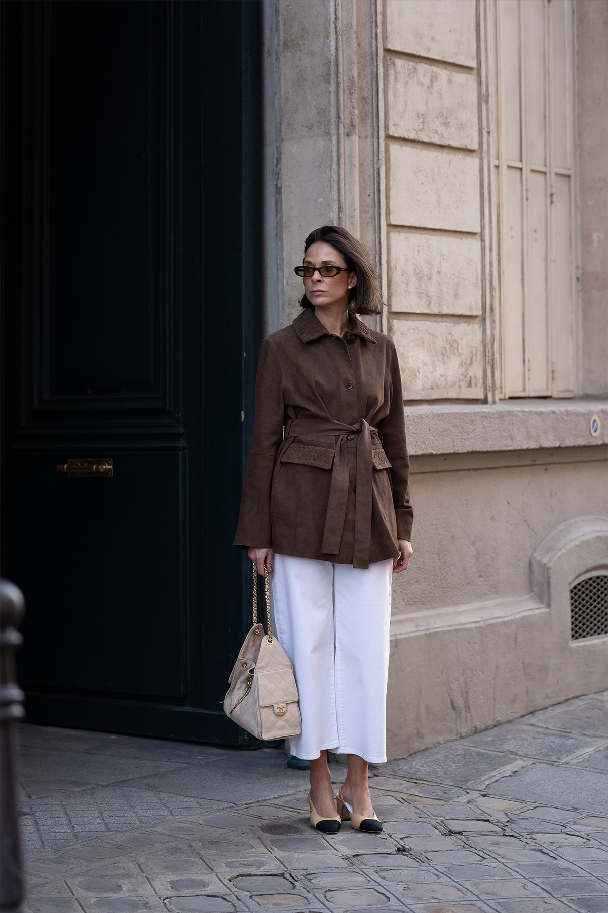 Wildlederjacke mit Gürtel in braun