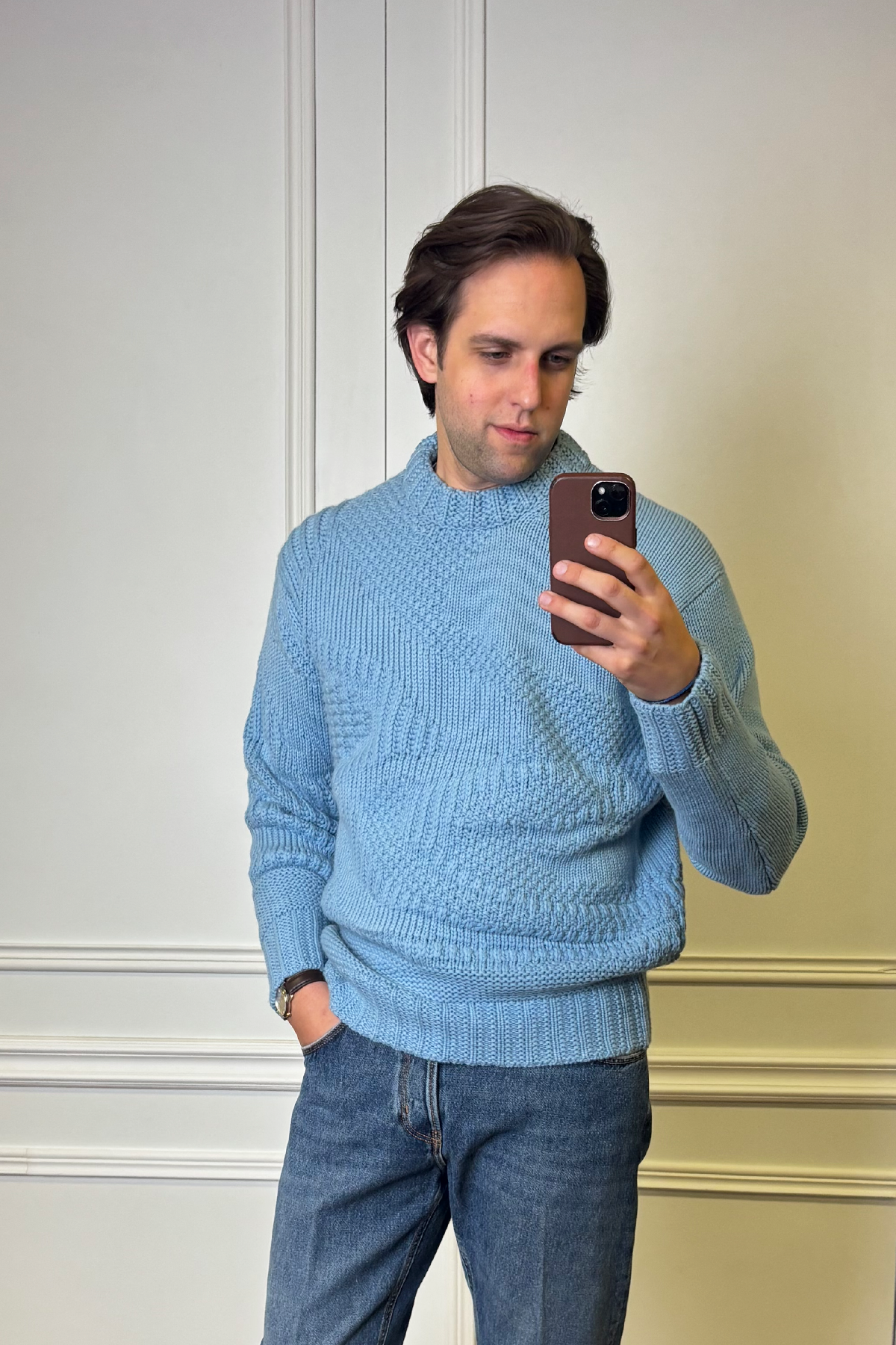 Grobstrick-Pullover in hellblau