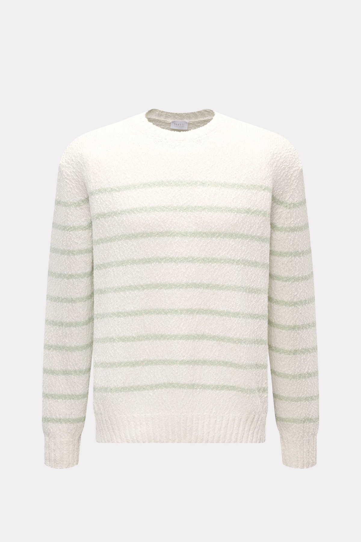 Rundhalspullover 'Mouline Striped' in offwhite/salbei gestreift