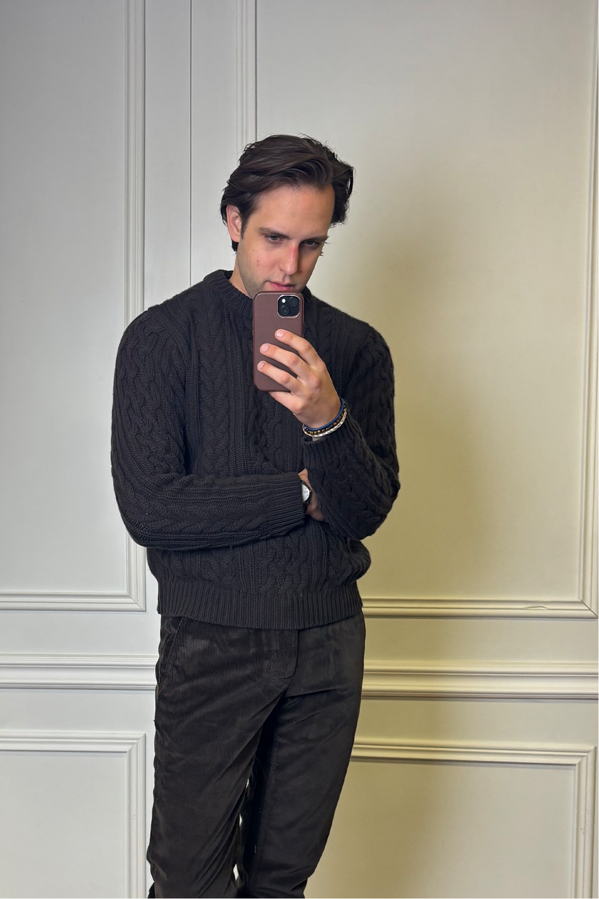 Zopfstrickpullover in braun