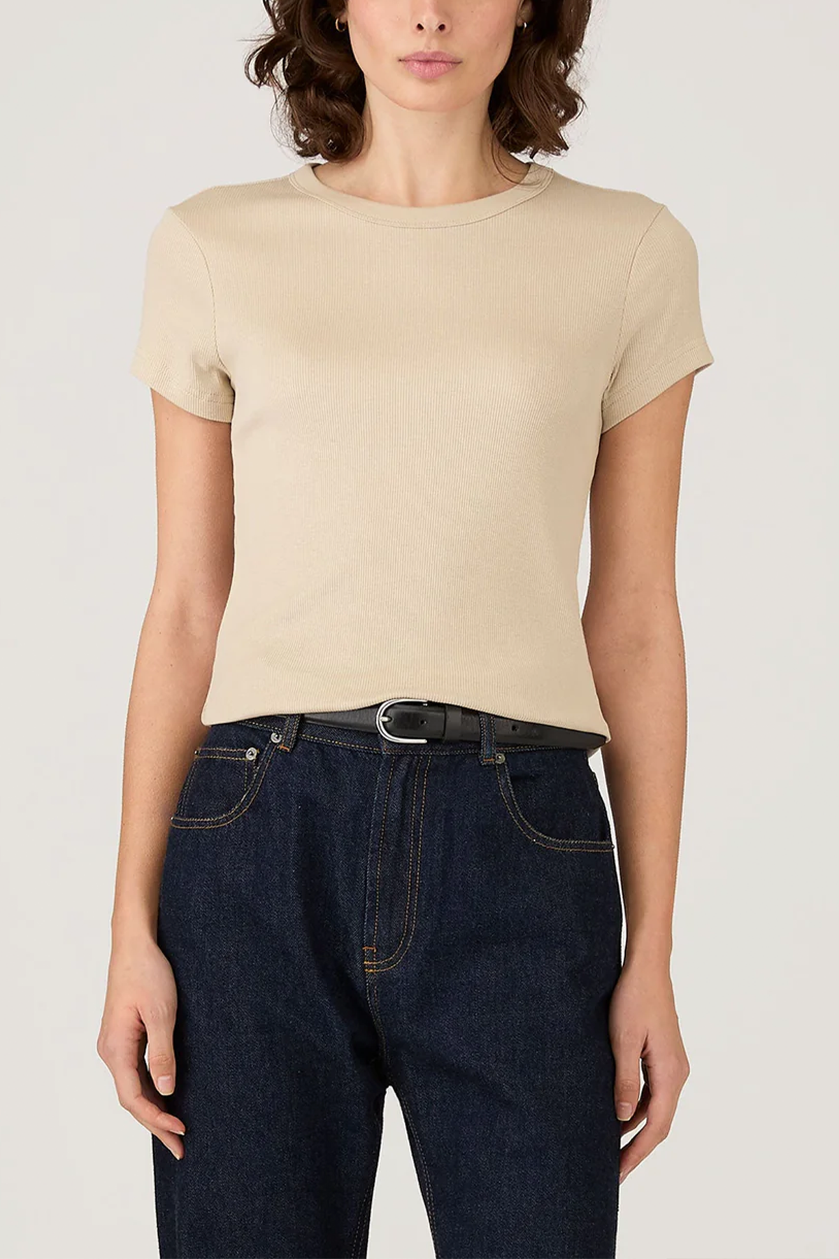Geripptes T‑Shirt in beige