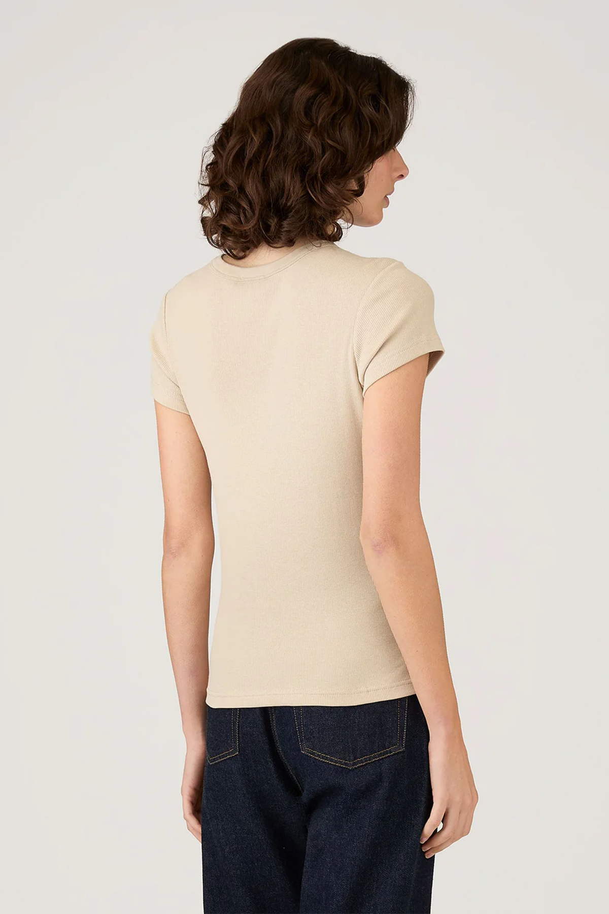 Geripptes T‑Shirt in beige