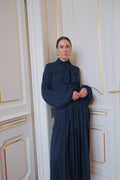 navy pussy bow blouse