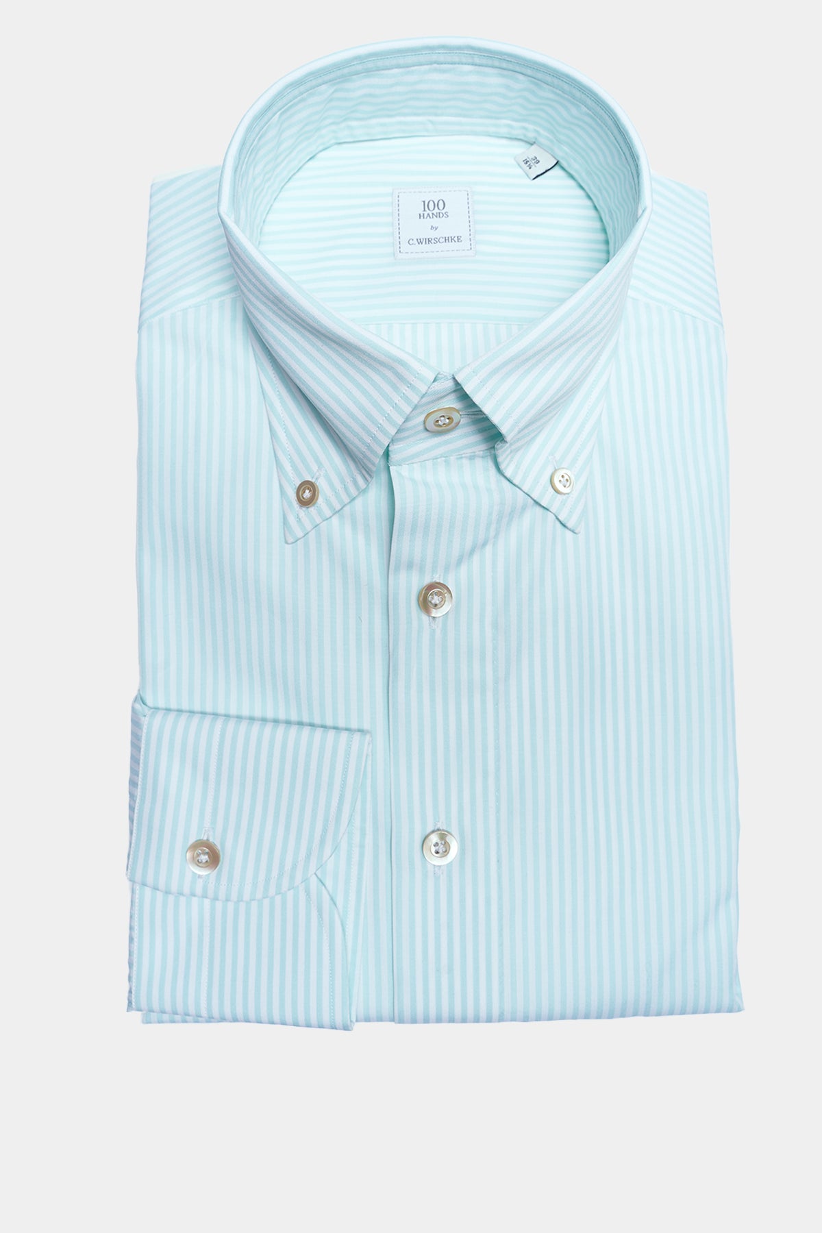 Shirt in turquoise and white stripes with button-down collar