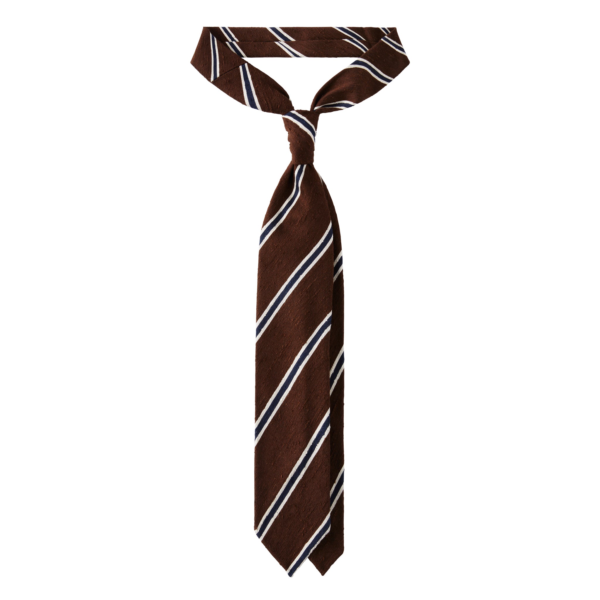 Tie in brown-white-navy striped