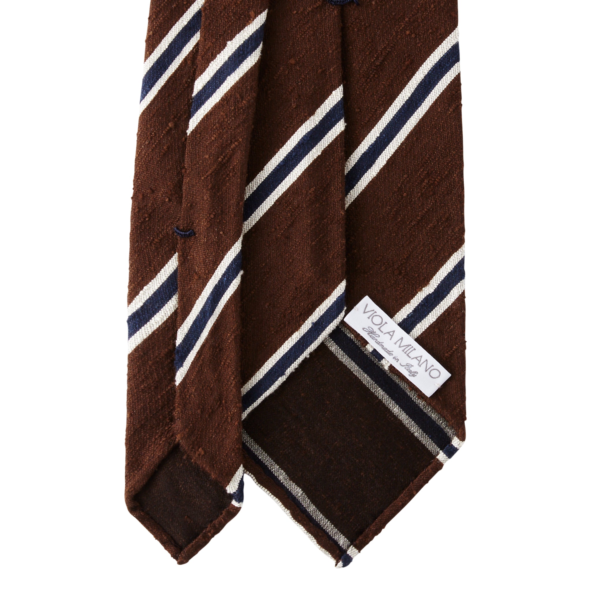 Tie in brown-white-navy striped