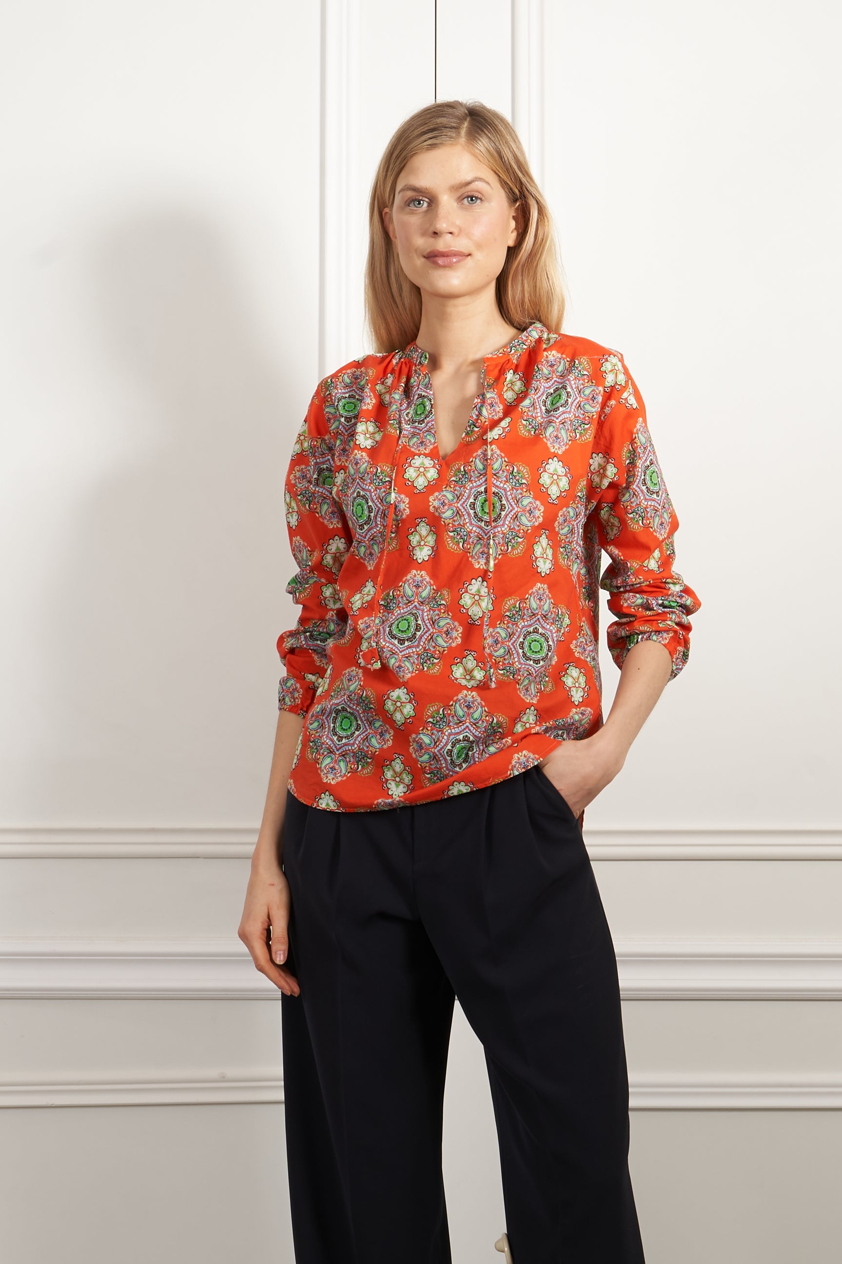 Blouse with print in orange