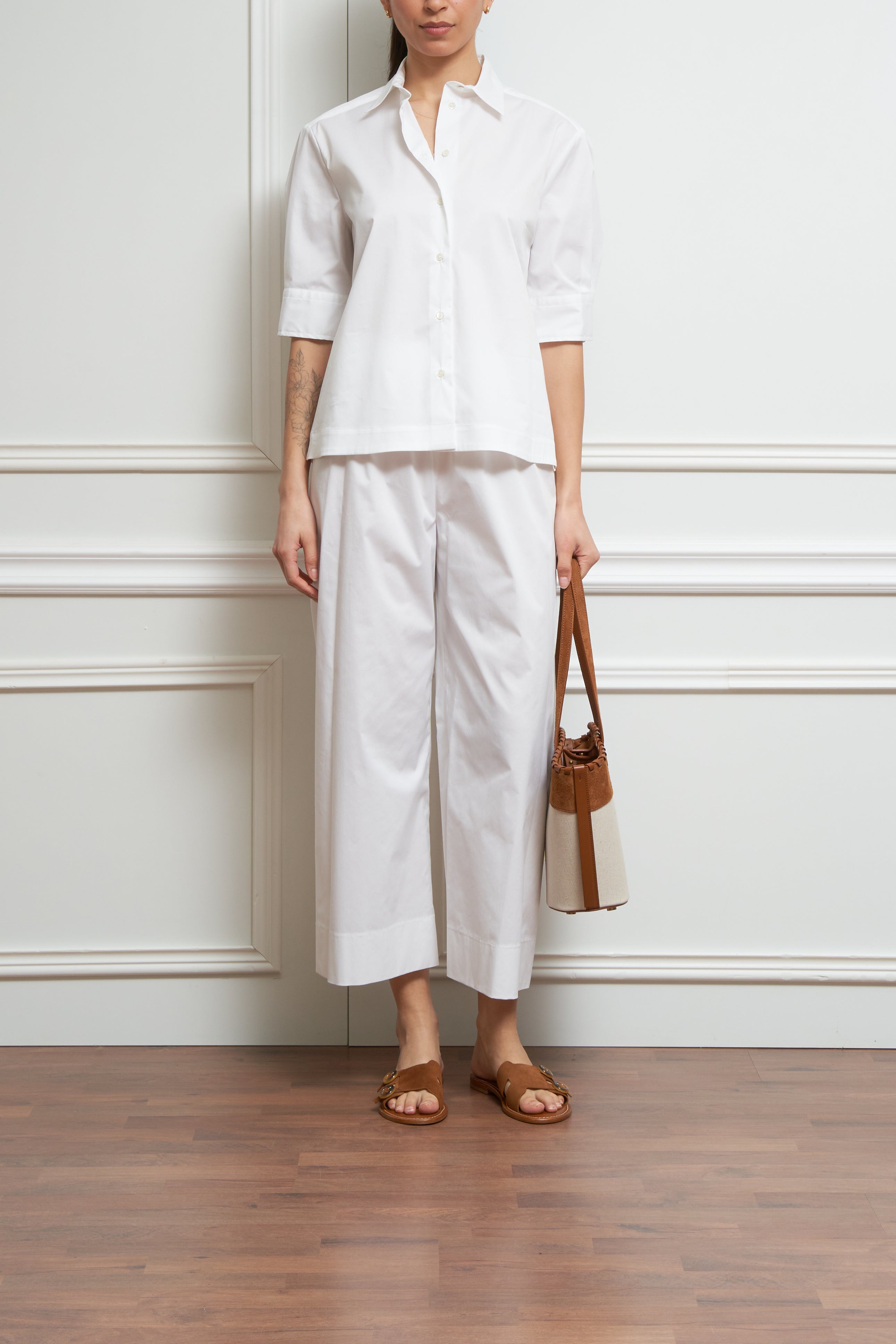 Kurzarm-Hemdbluse in weiß