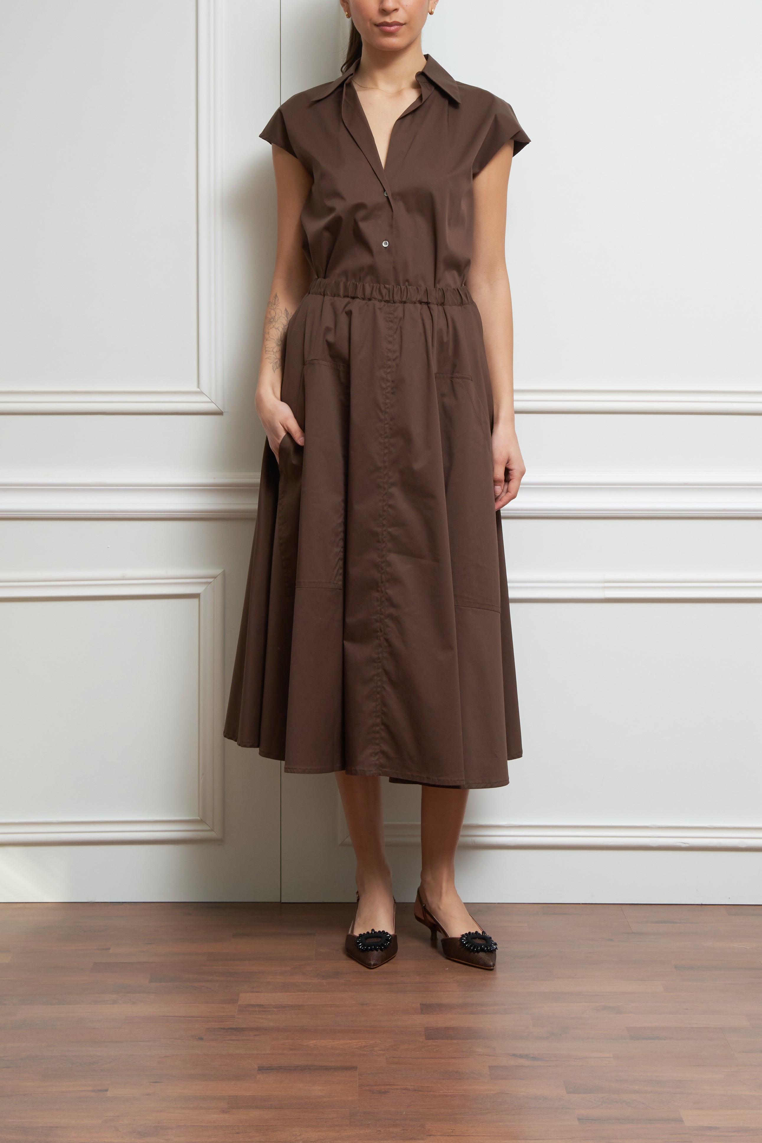 Kurzarm-Hemdbluse in braun