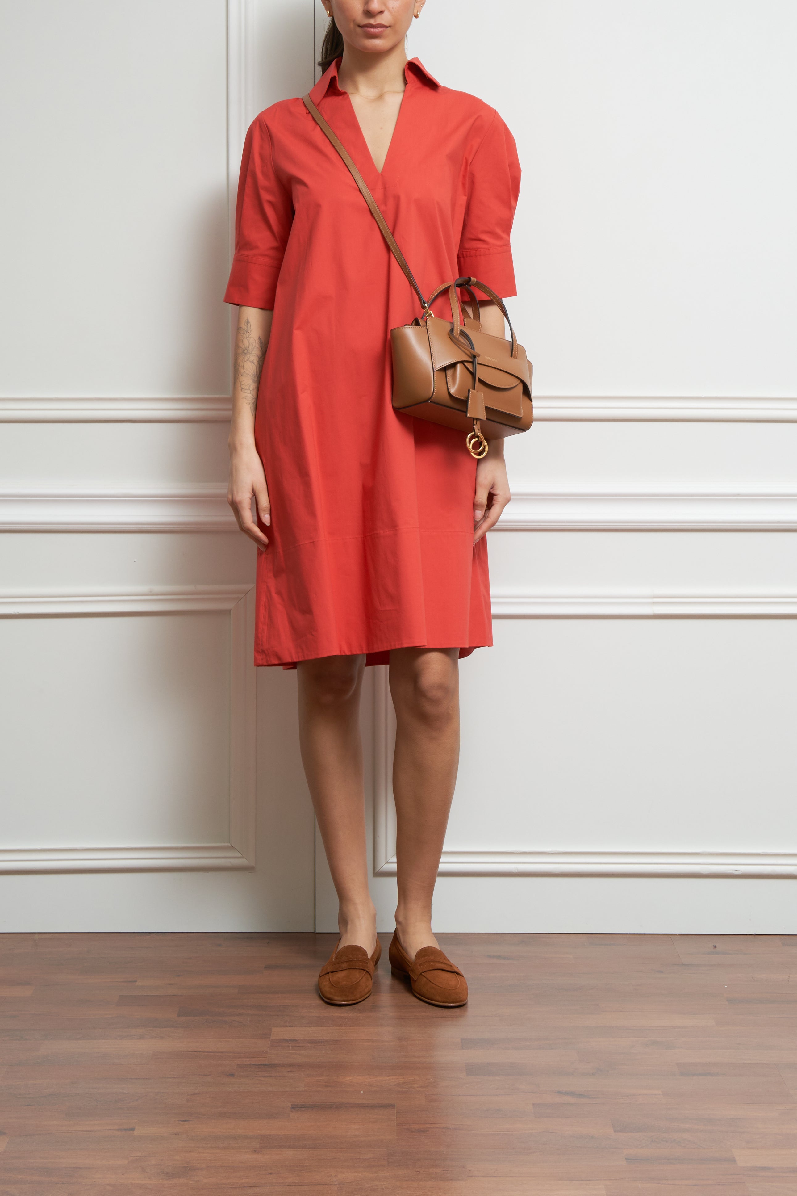 Hemdblusenkleid in korallenrot