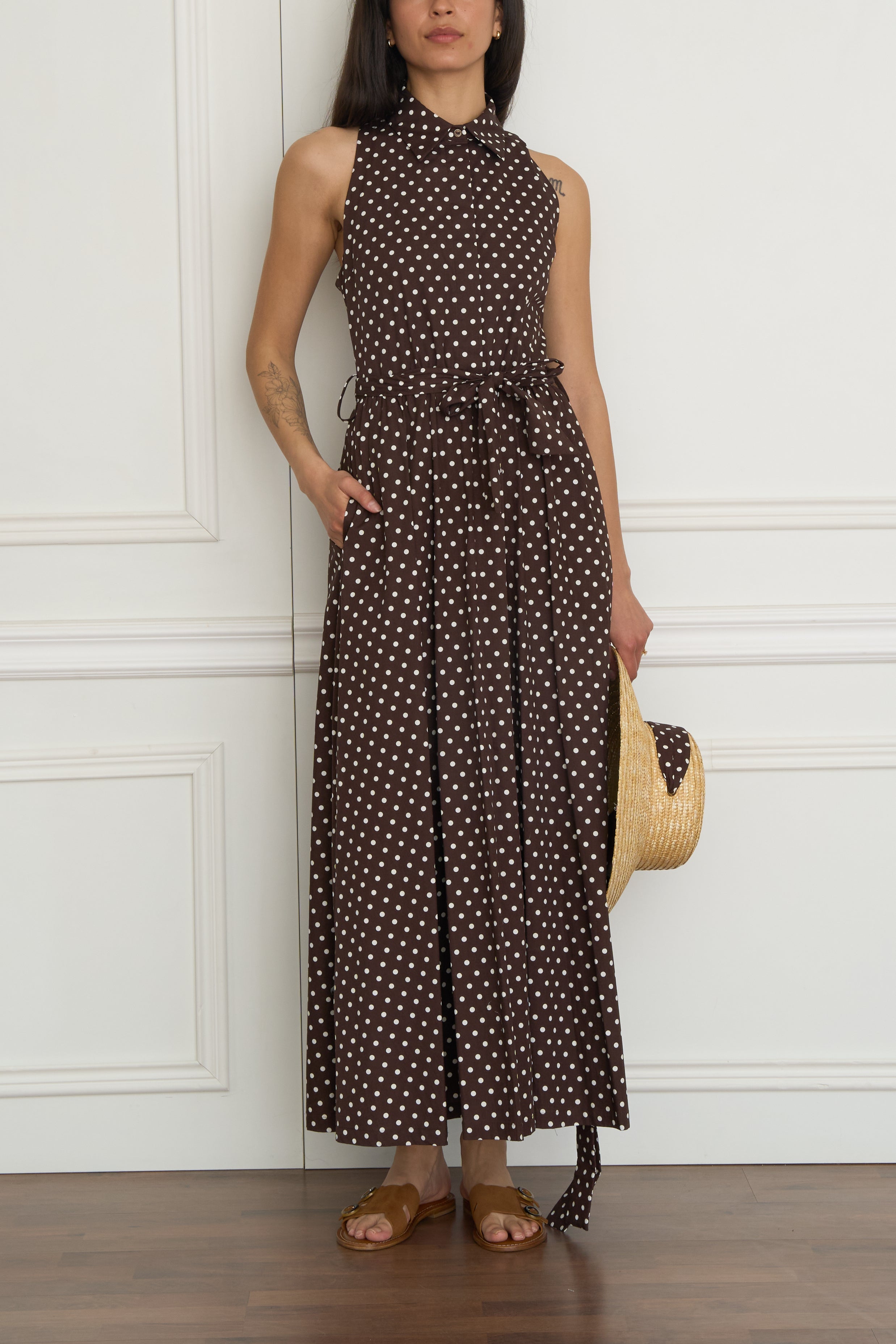Polka-Dot Maxikleid in braun