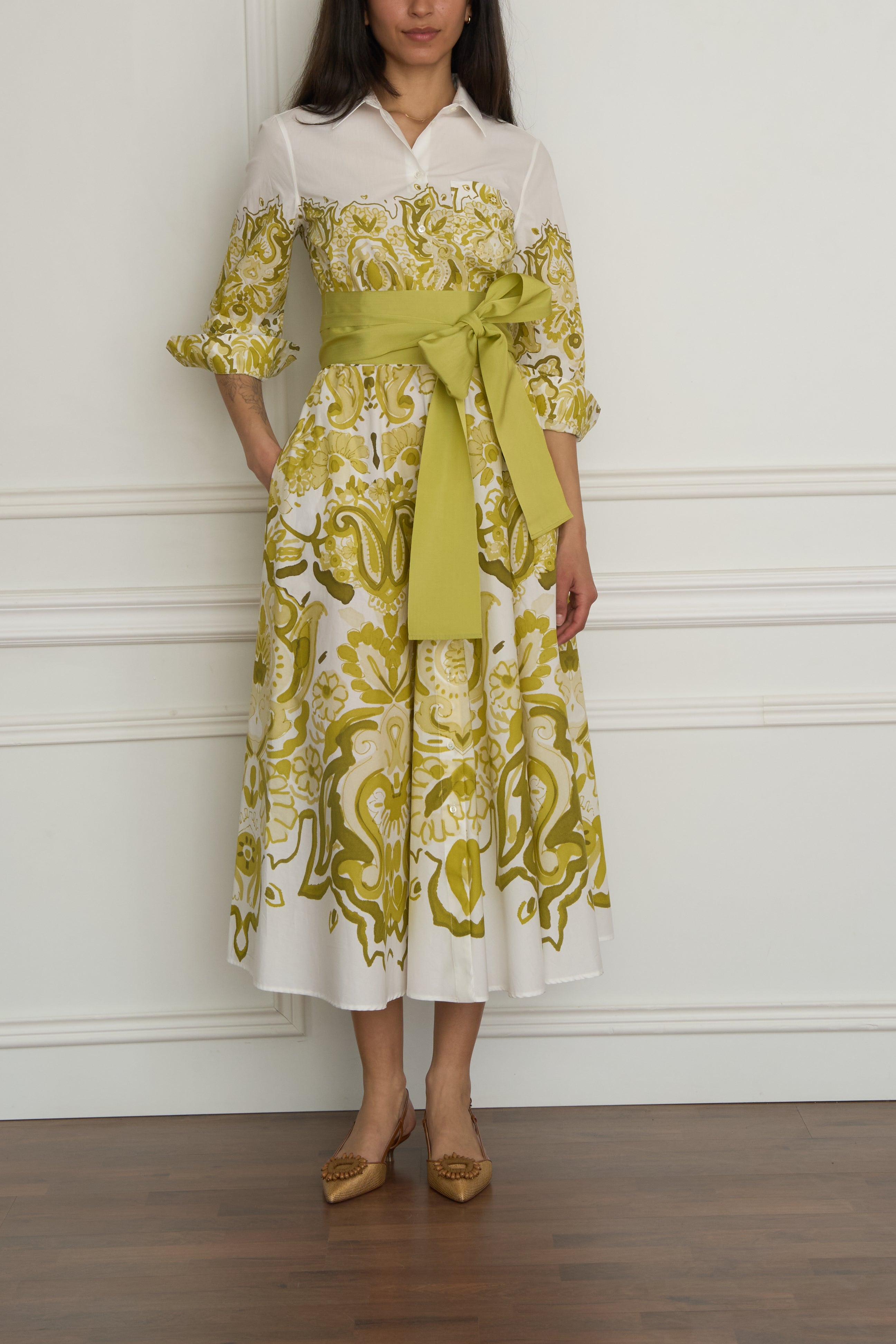 Gemustertes Kleid 'Nydia' in weiß/ hellgrün