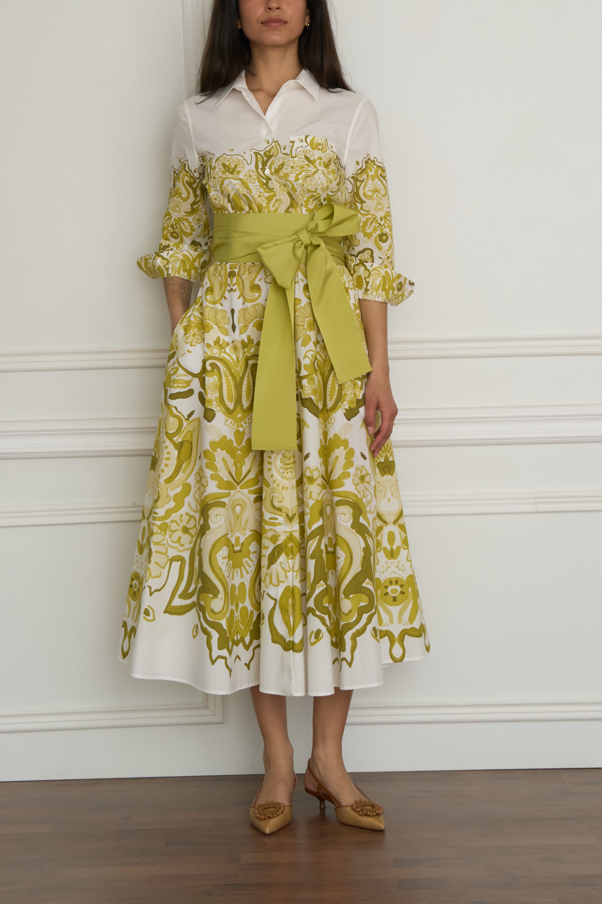 Gemustertes Kleid 'Nydia' in weiß/ hellgrün