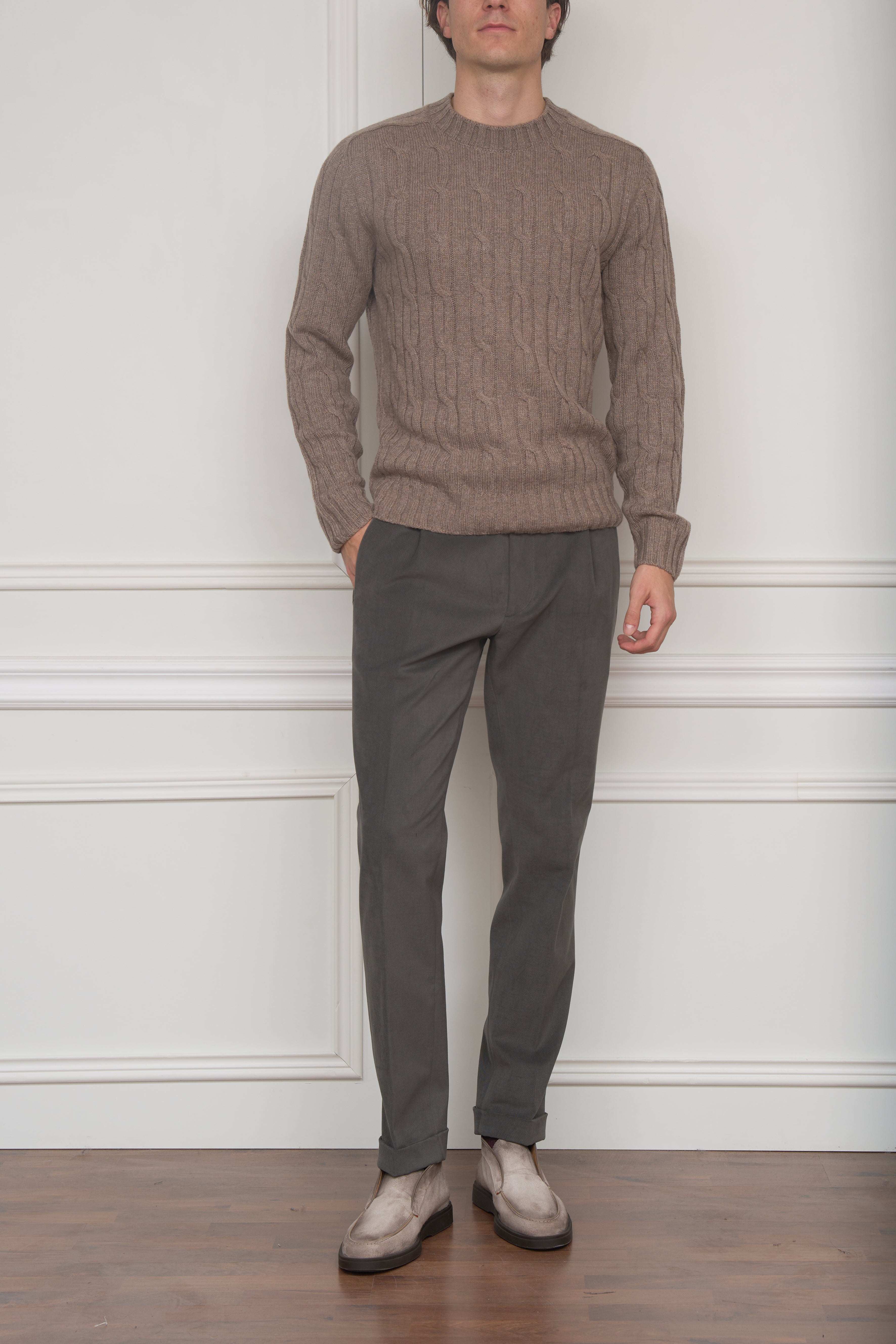 Zopfmuster-Pullover in taupe