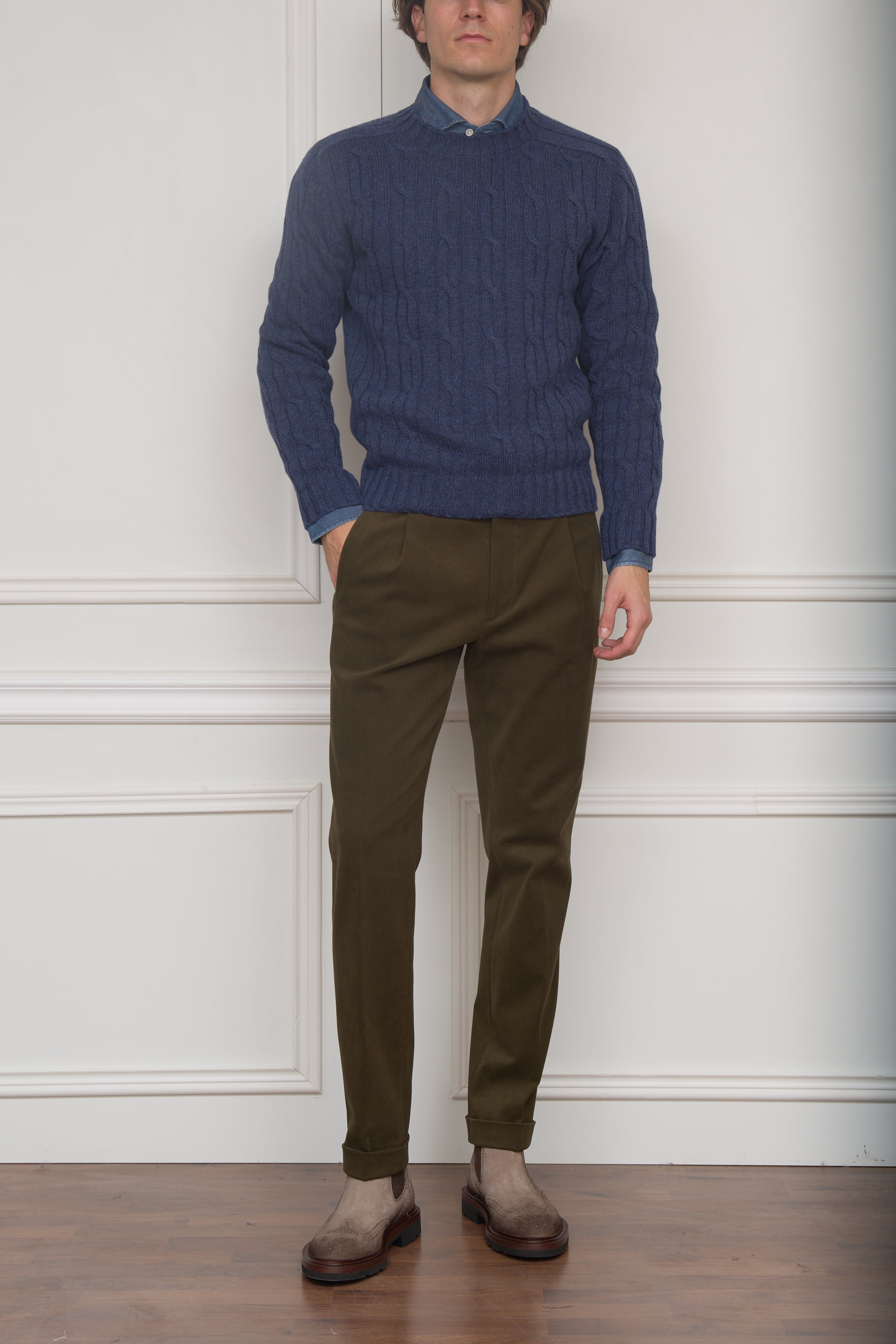 Zopfmuster-Pullover in blau