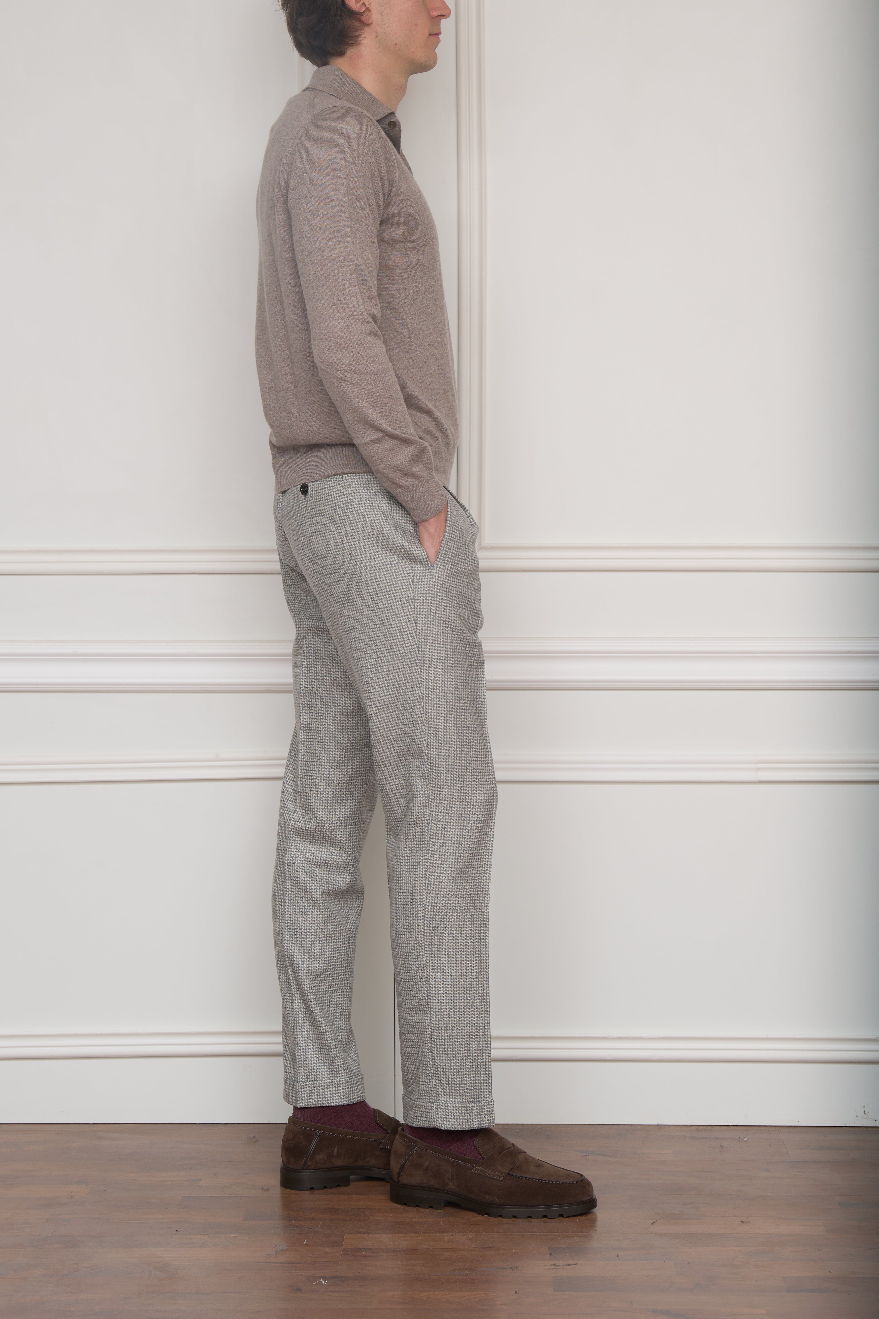 Langarm-Polo in Taupe