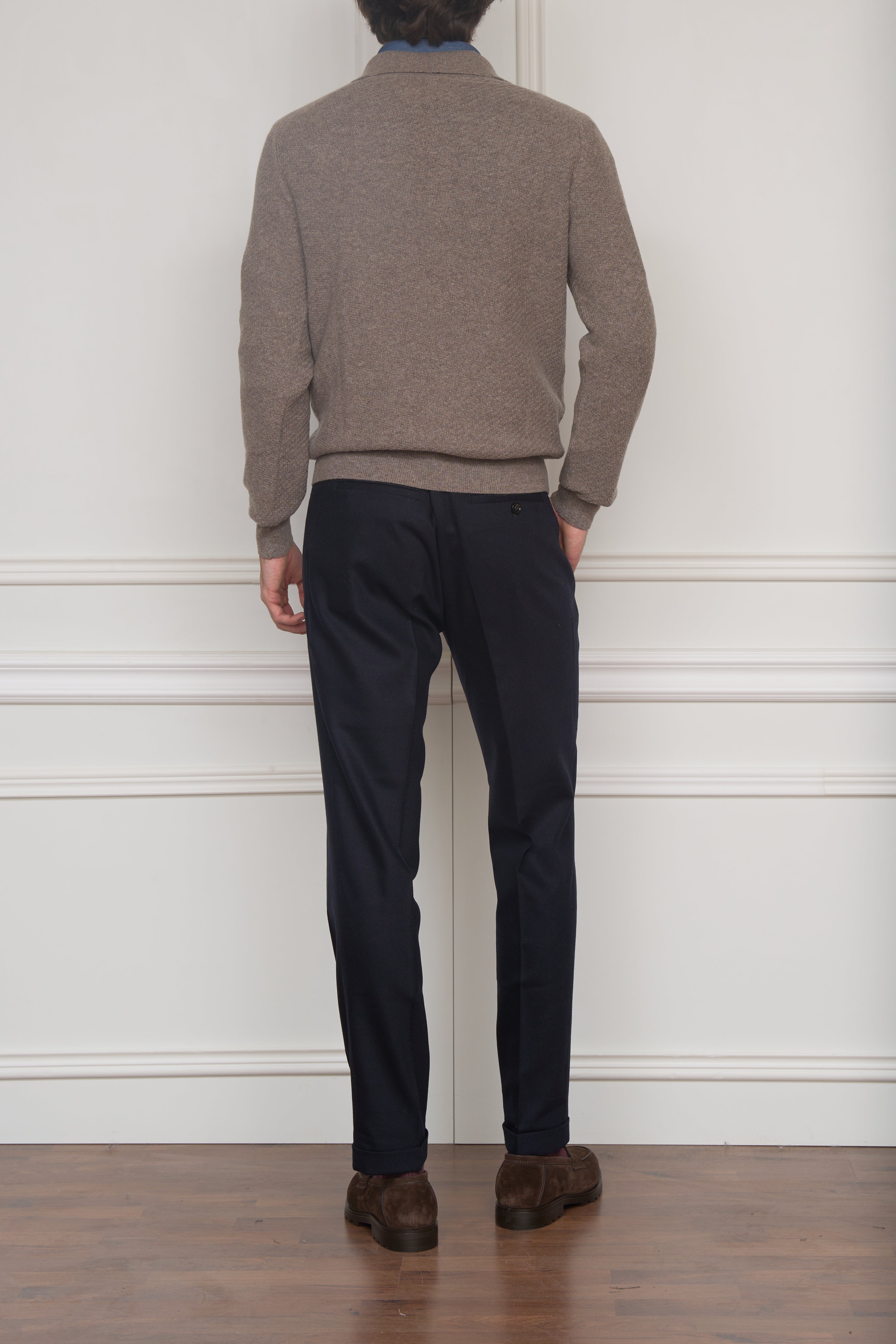 Langarm-Polo mit Struktur in taupe