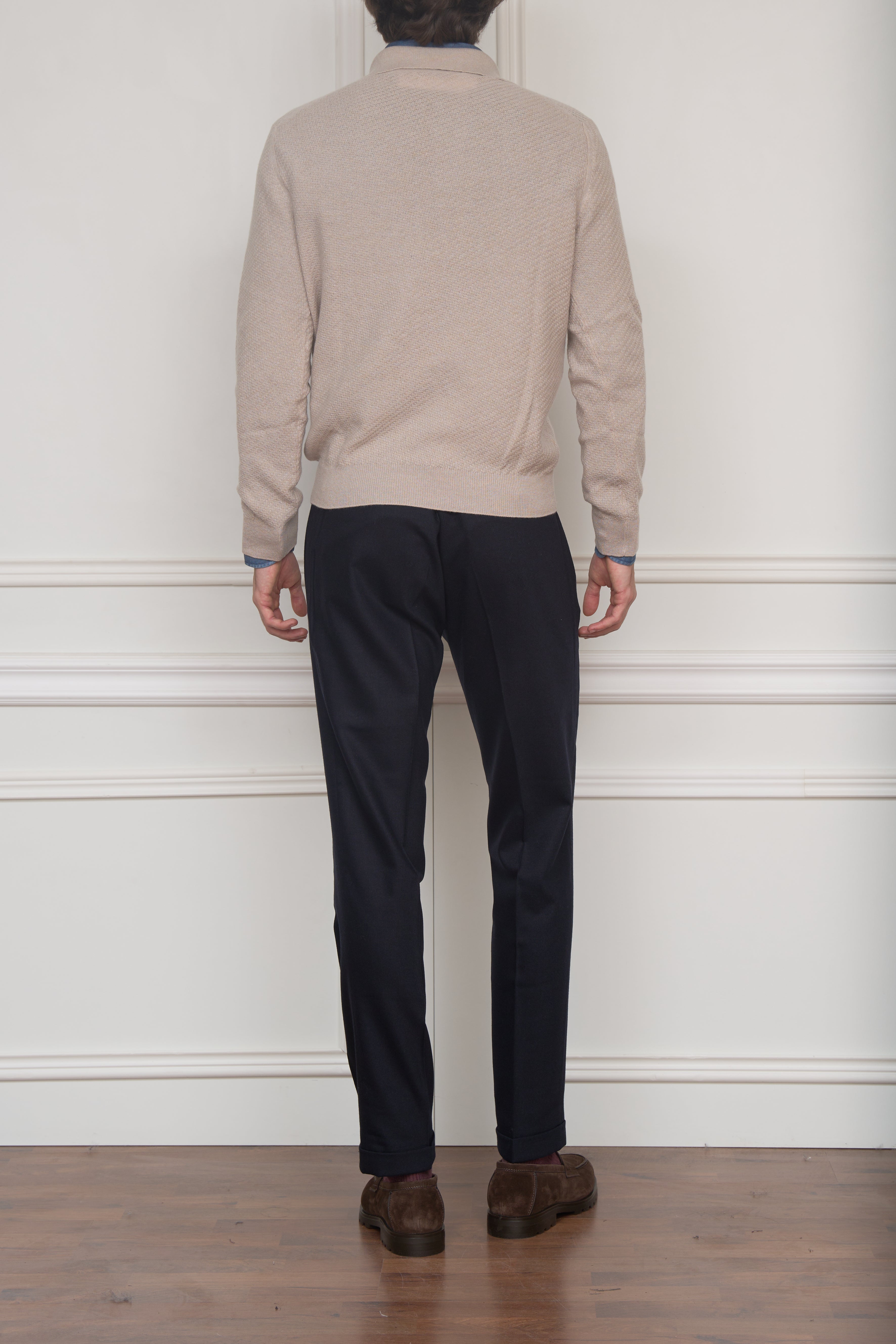 Langarm-Polo mit Struktur in creme