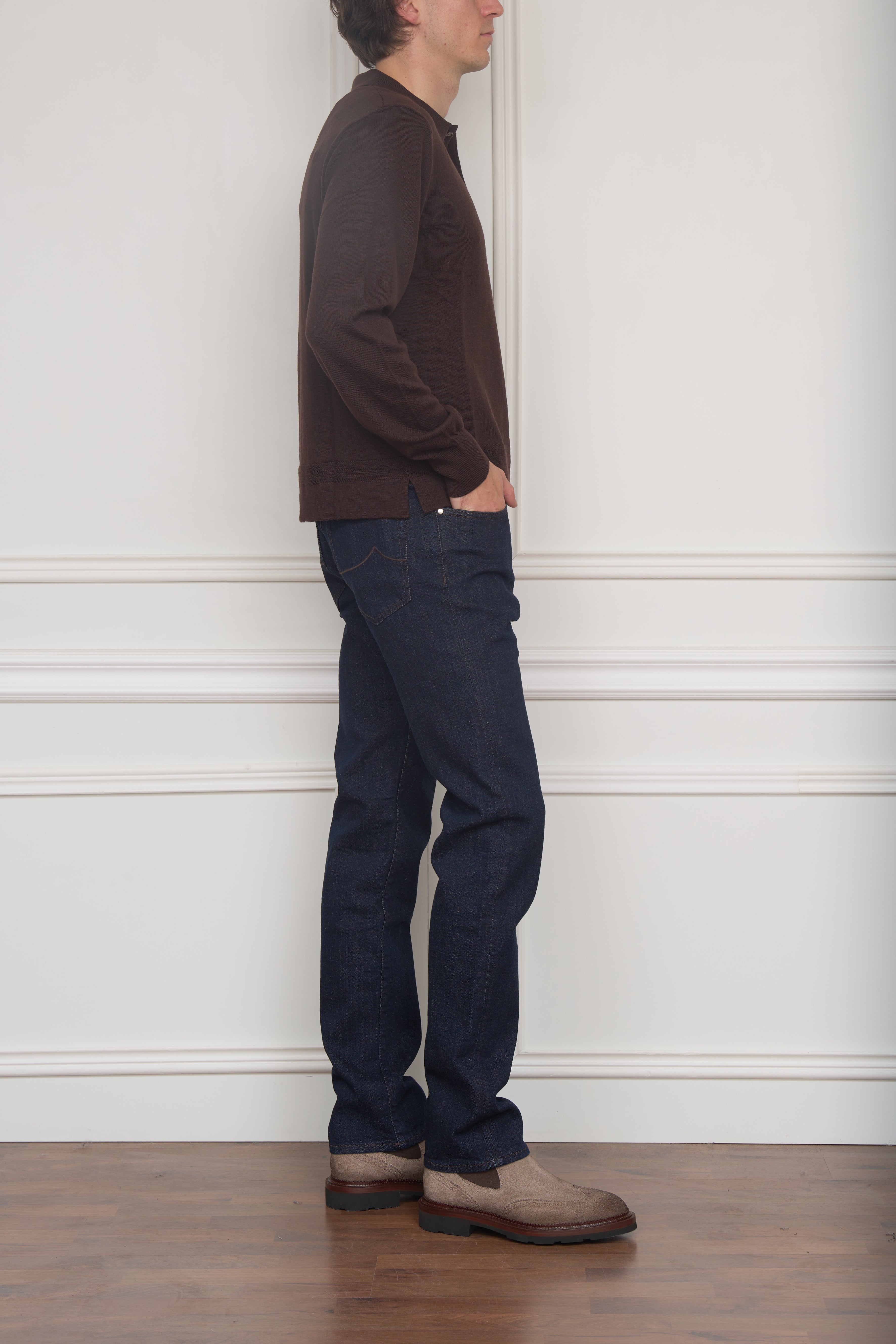 Langarm-Polo in braun