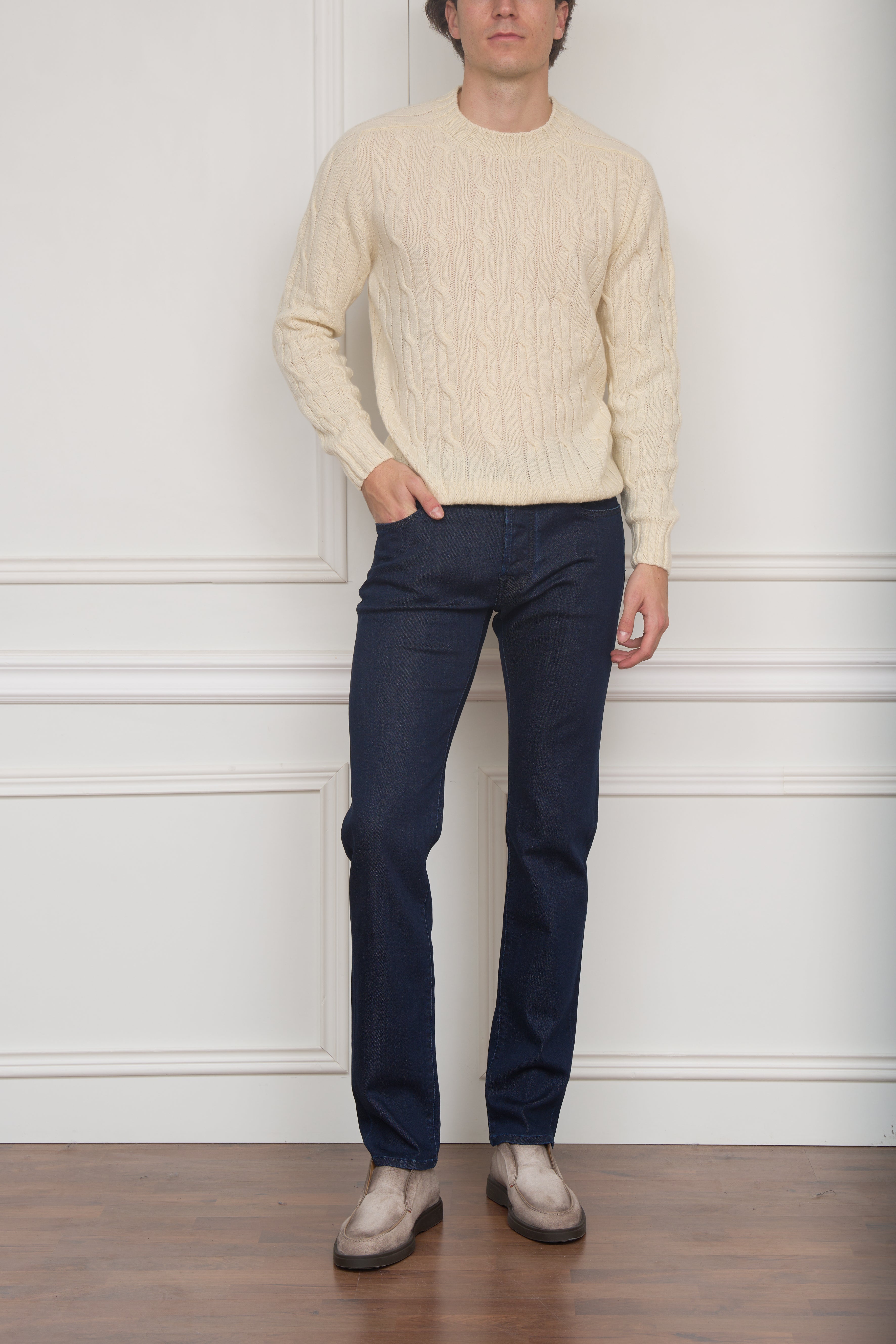 Zopfmuster-Pullover in beige