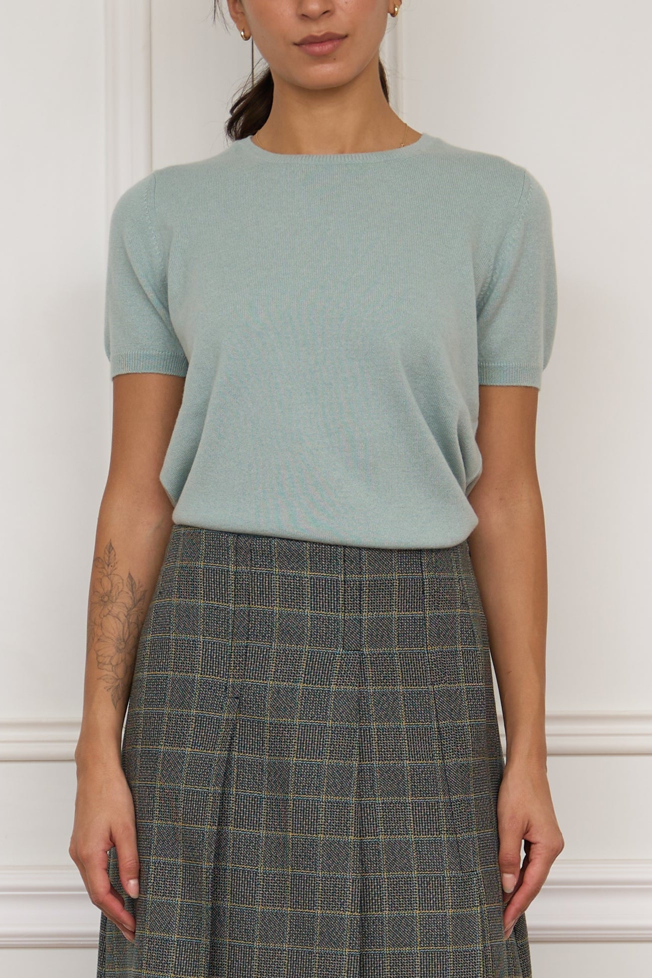 Kaschmir Kurzarm-Pullover in hellblau