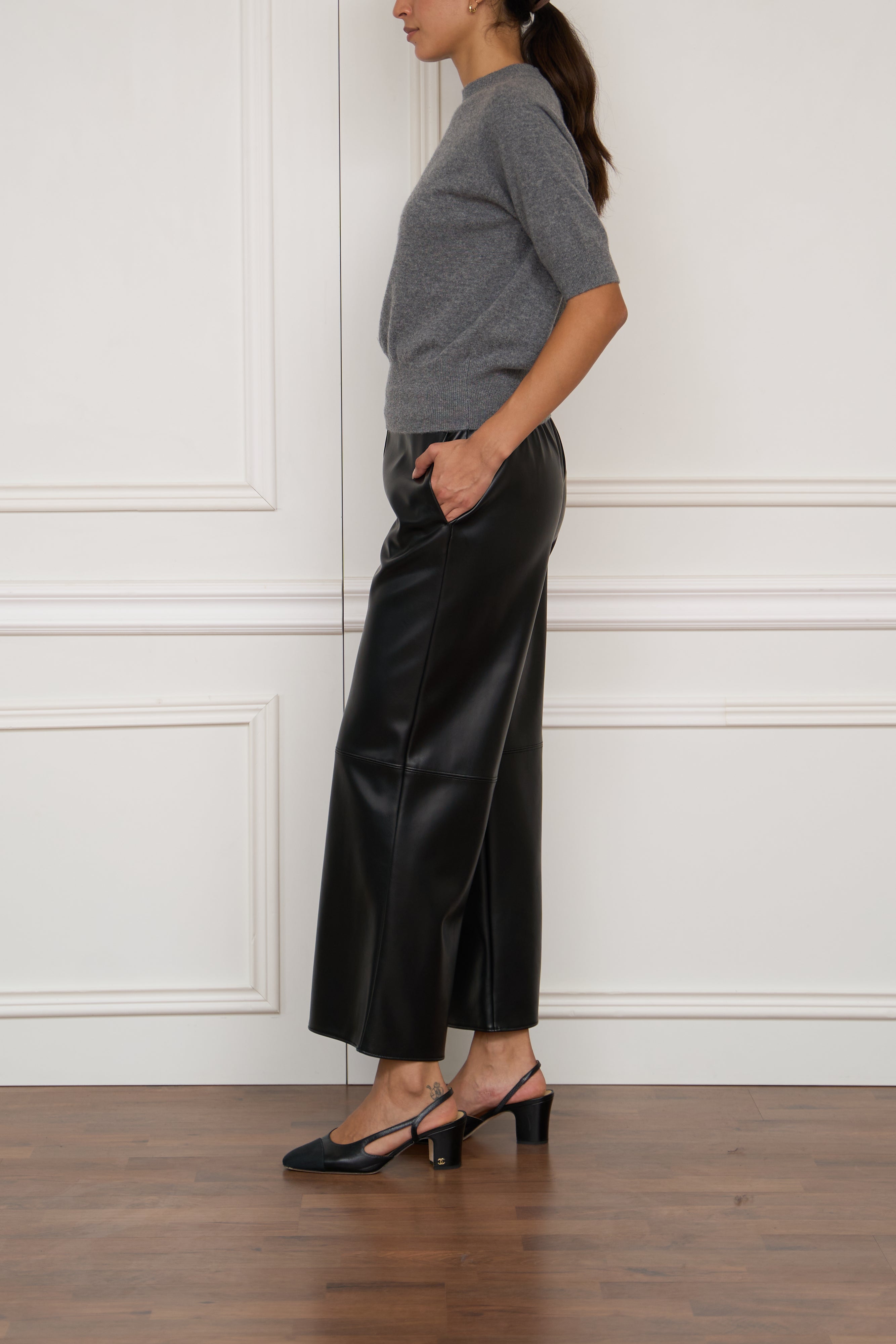 Kaschmir Kurzarm-Pullover in grau