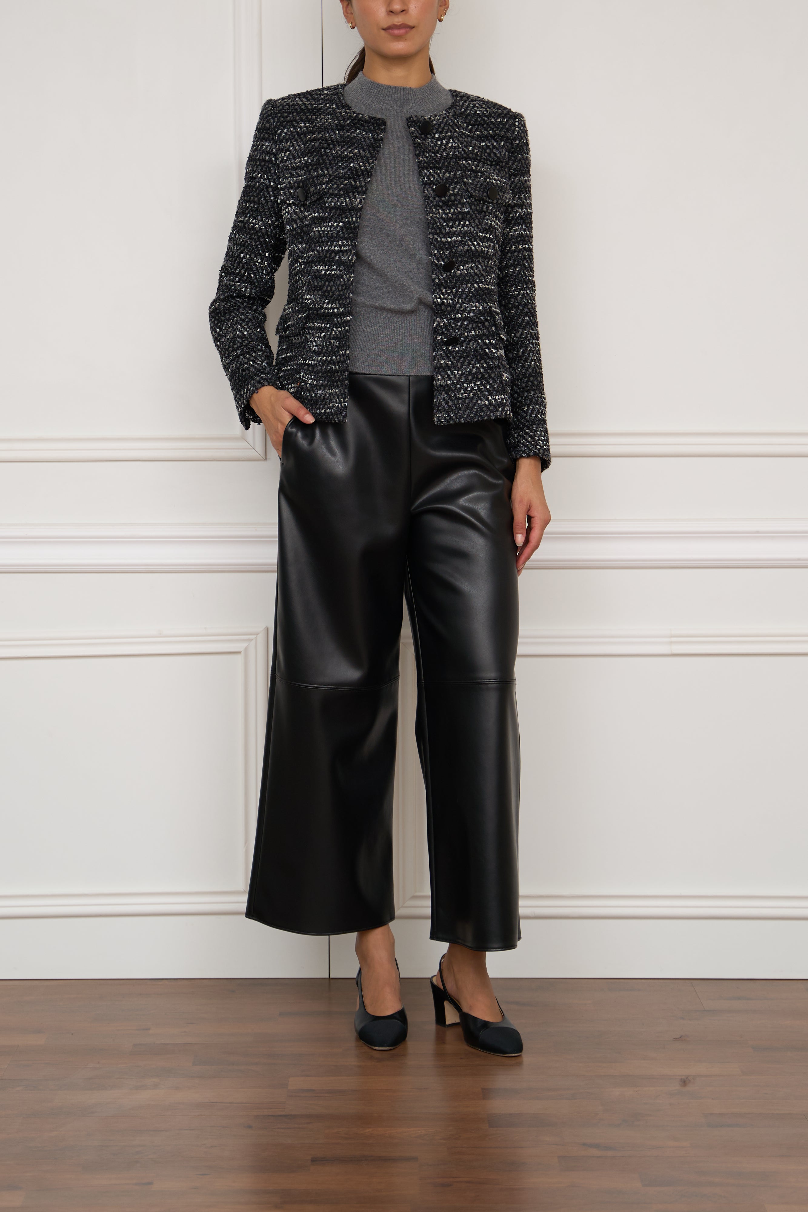 Tweed-Jacke 'Jodie' in schwarz/weiß