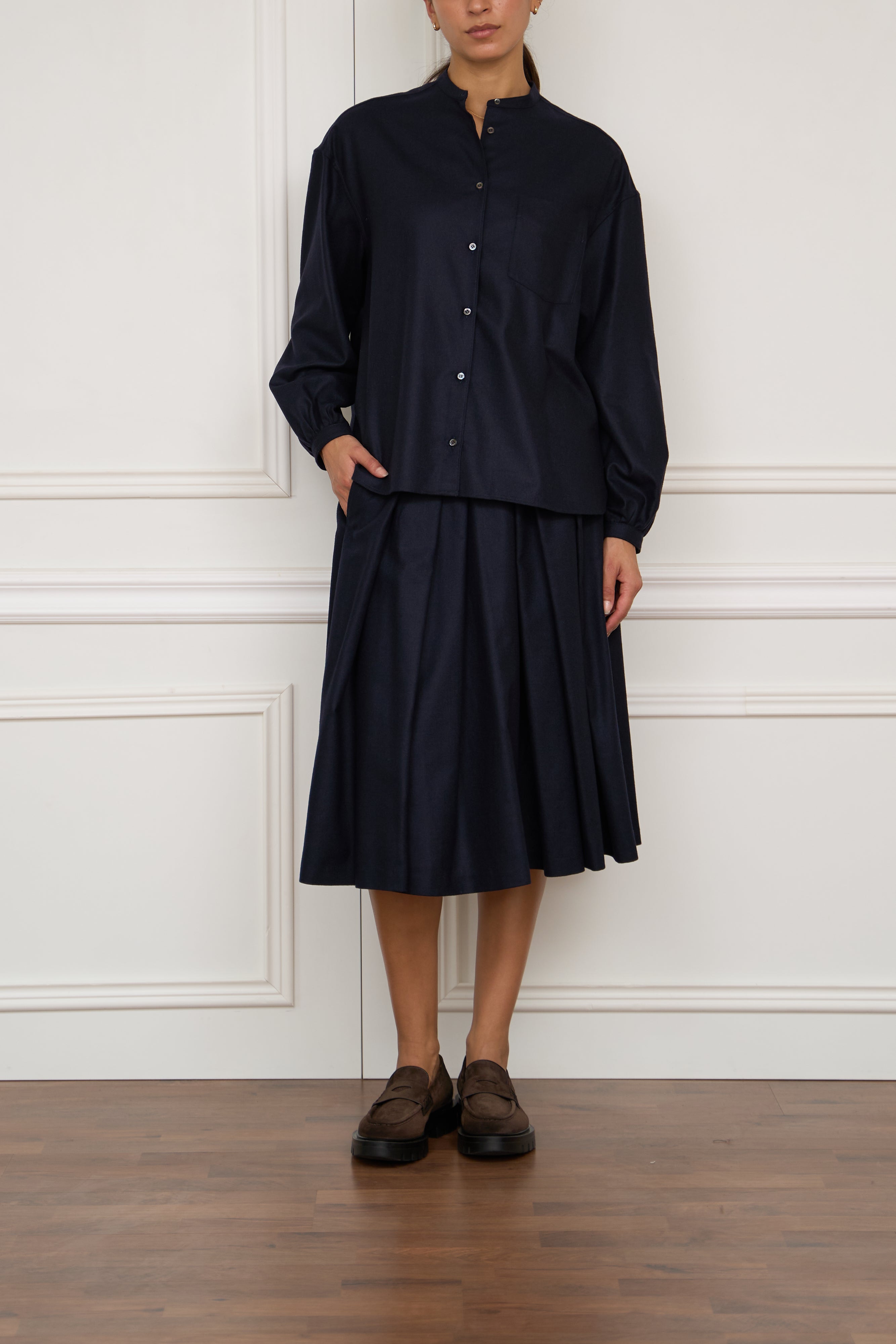 Flanellbluse in marine
