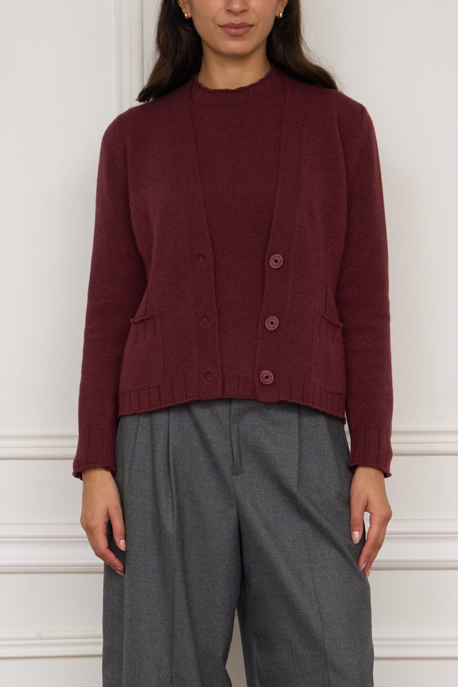 Kaschmir-Strickjacke in bordeaux
