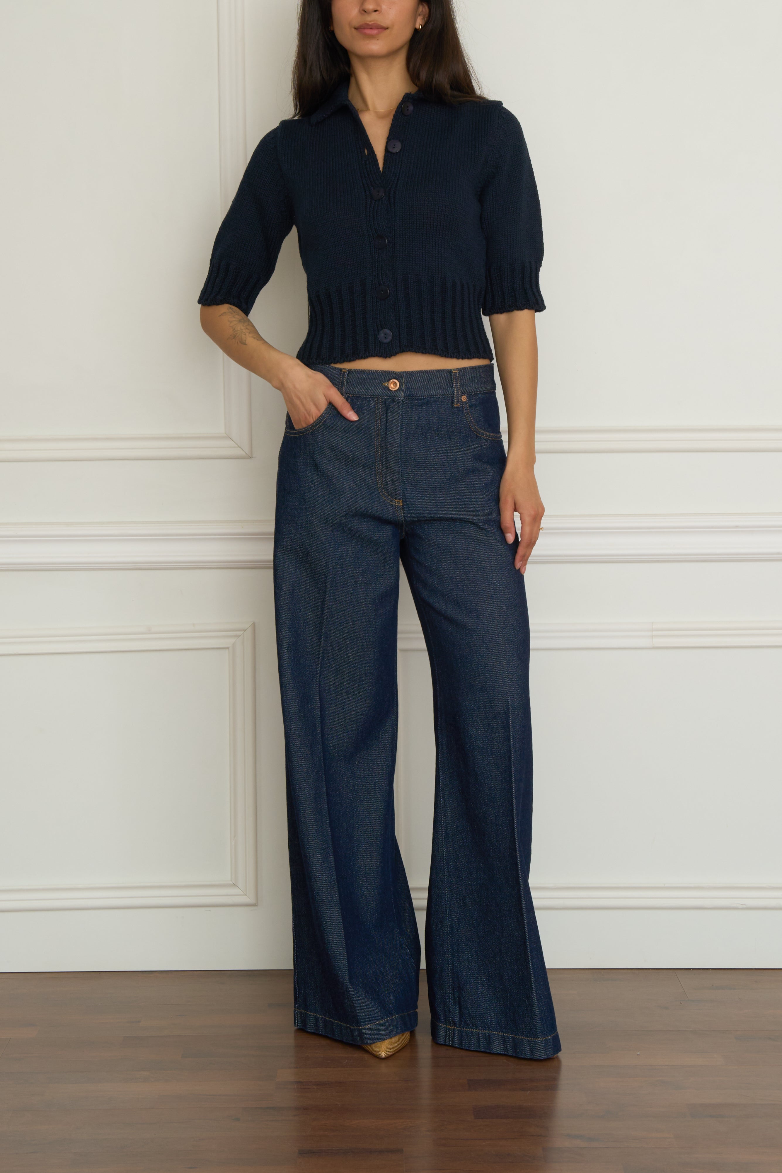 Kurzarm-Strickjacke in marine