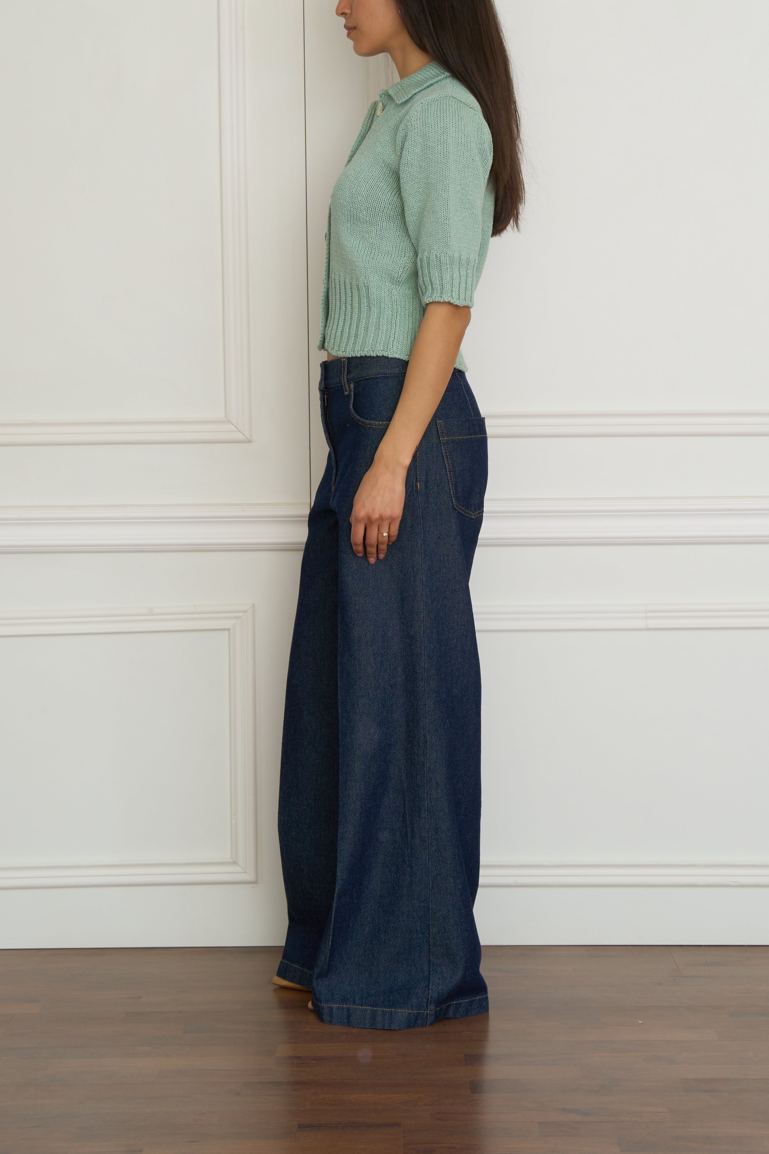 Kurzarm-Strickjacke in mint