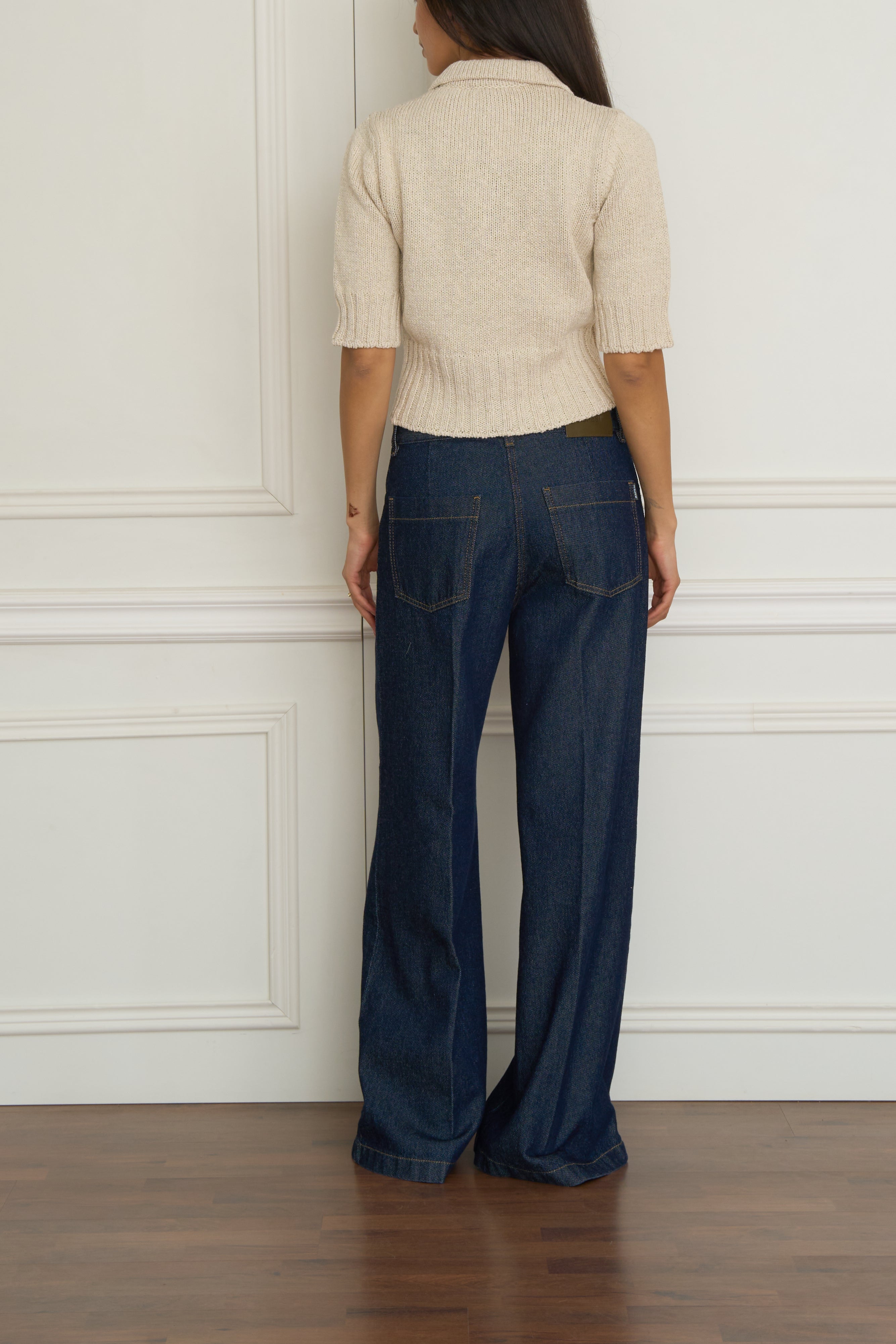 Kurzarm-Strickjacke in beige