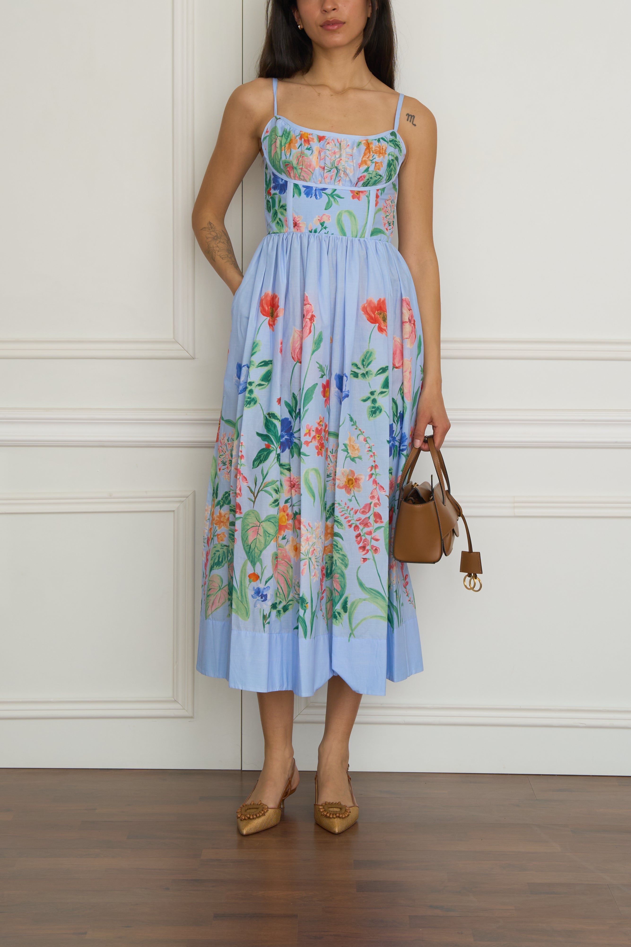 Gemustertes Midikleid in hellblau