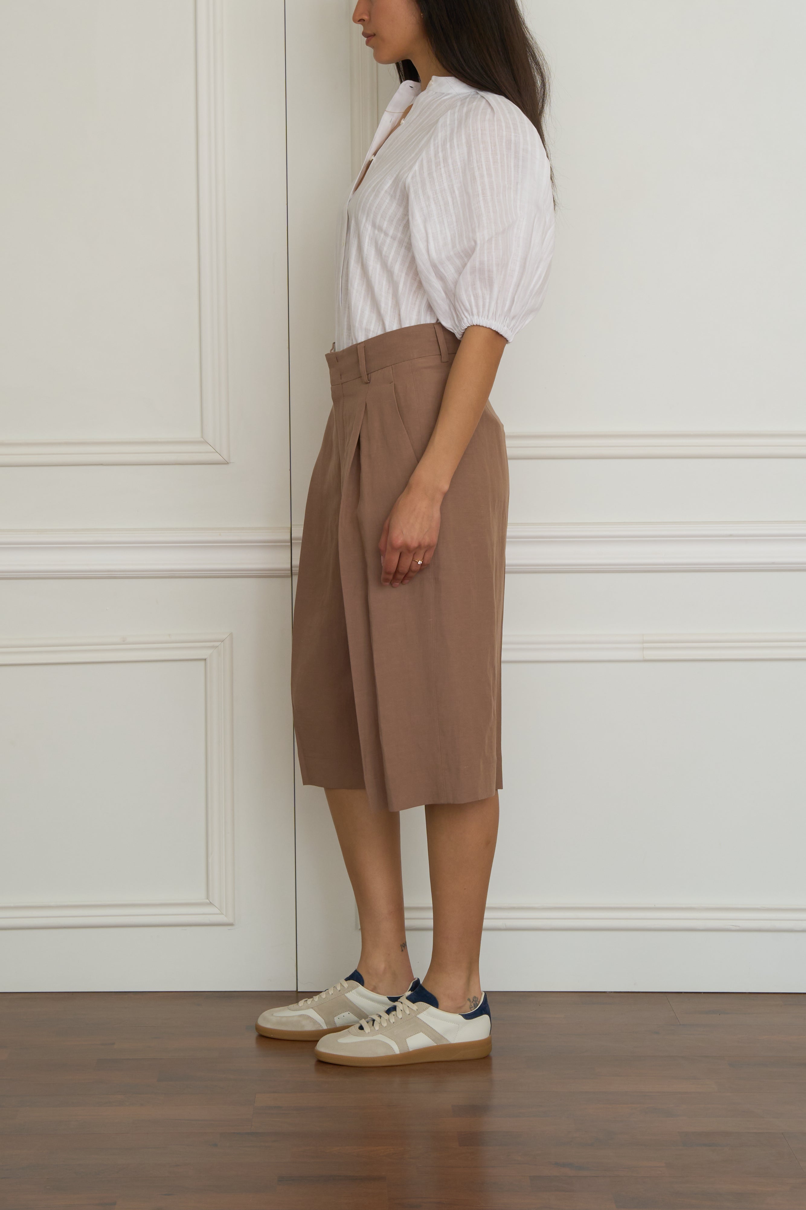 Gestreifte Leinenbluse in weiss