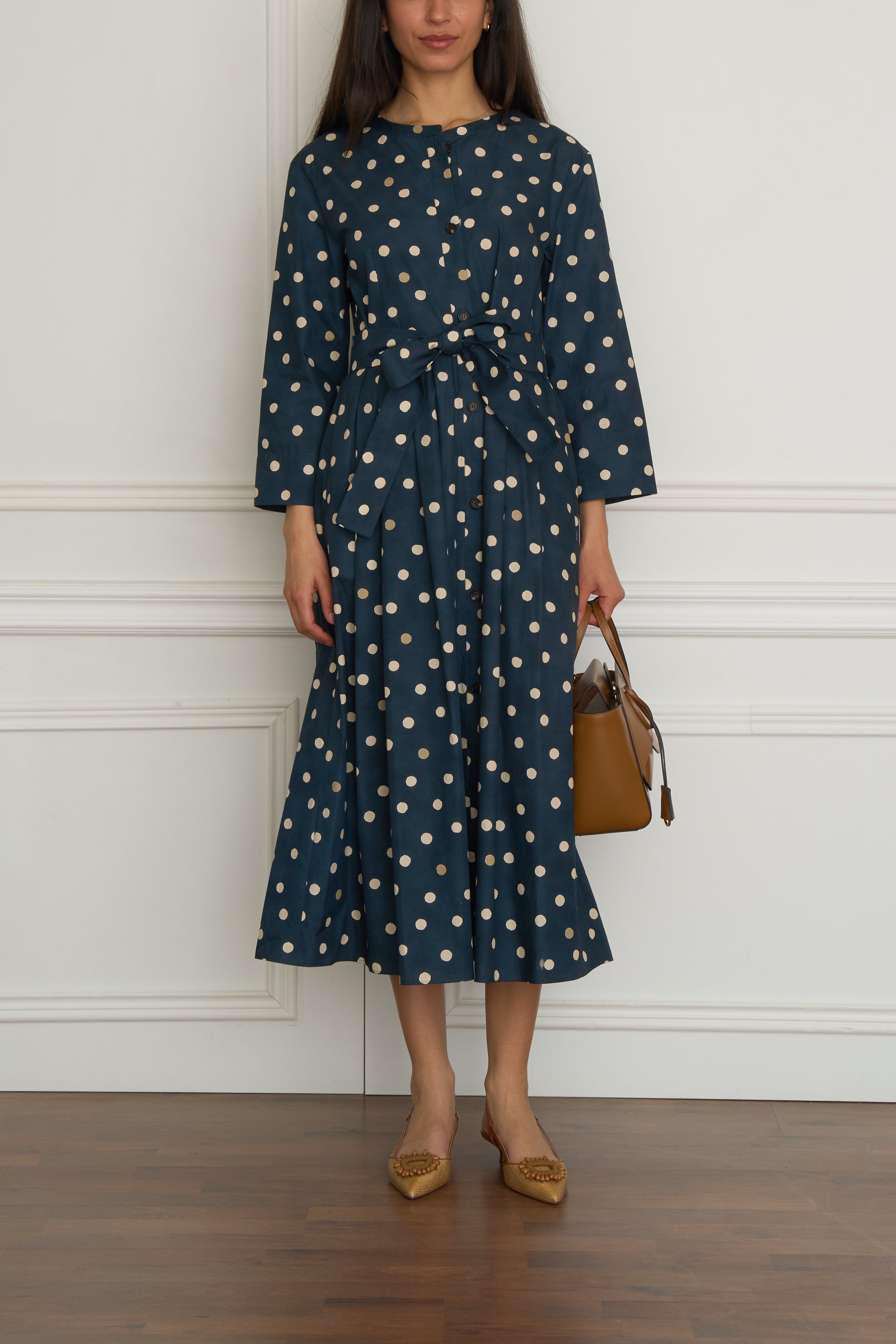 Hemdblusenkleid 'Pesche' mit Polka-dots in marine