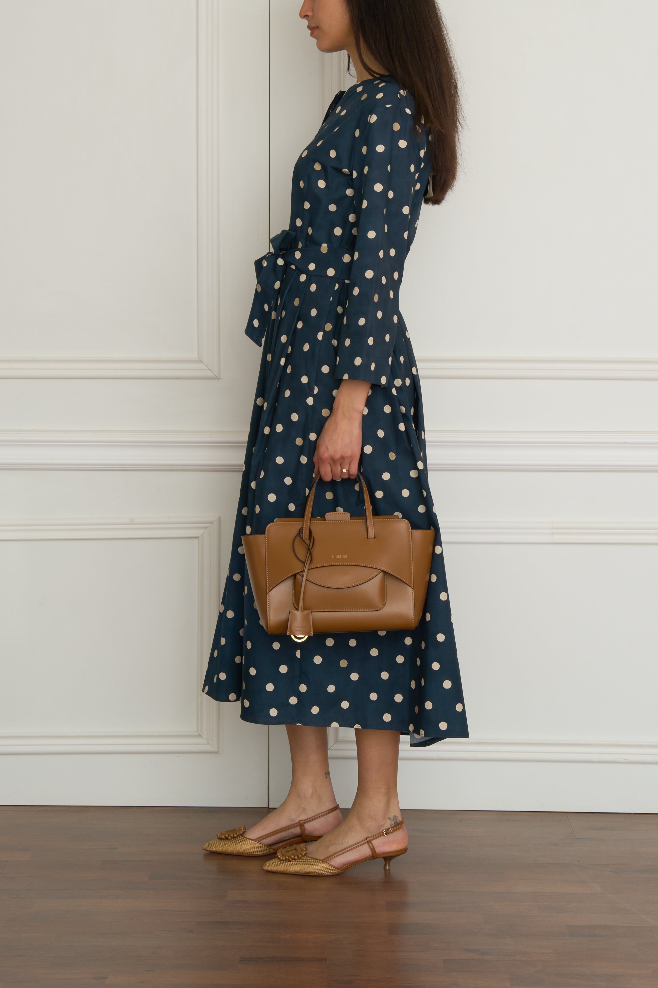 Hemdblusenkleid 'Pesche' mit Polka-dots in marine
