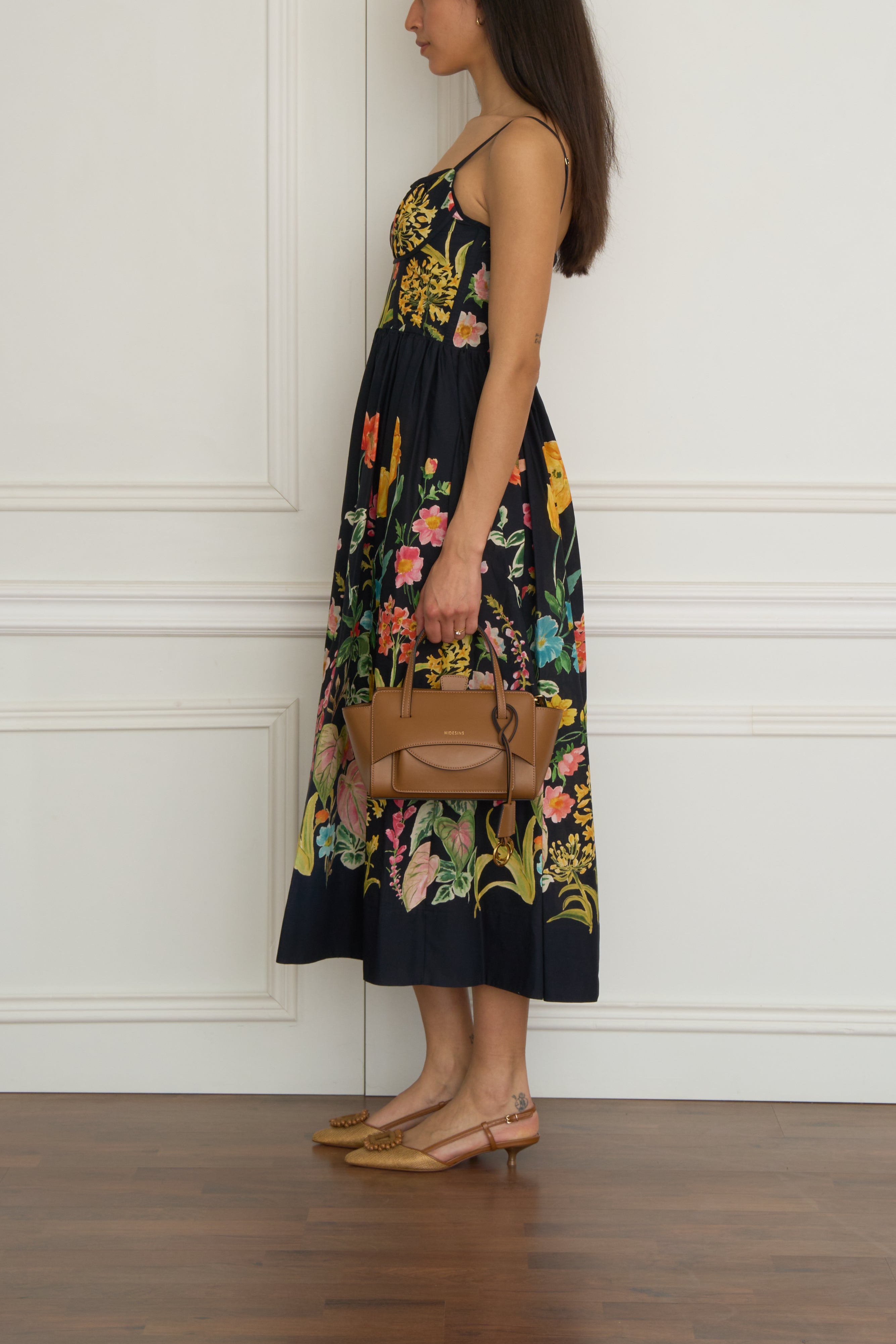 Gemustertes Midikleid in schwarz