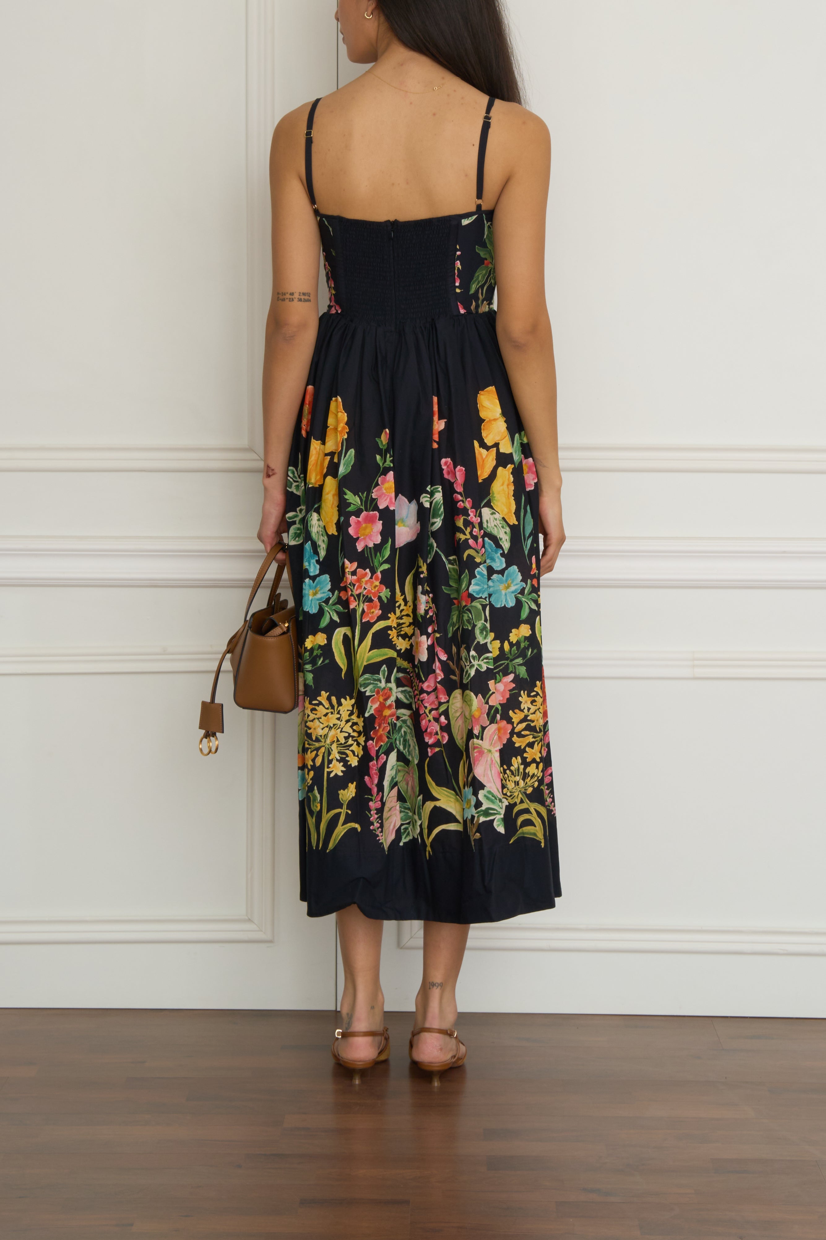 Gemustertes Midikleid in schwarz