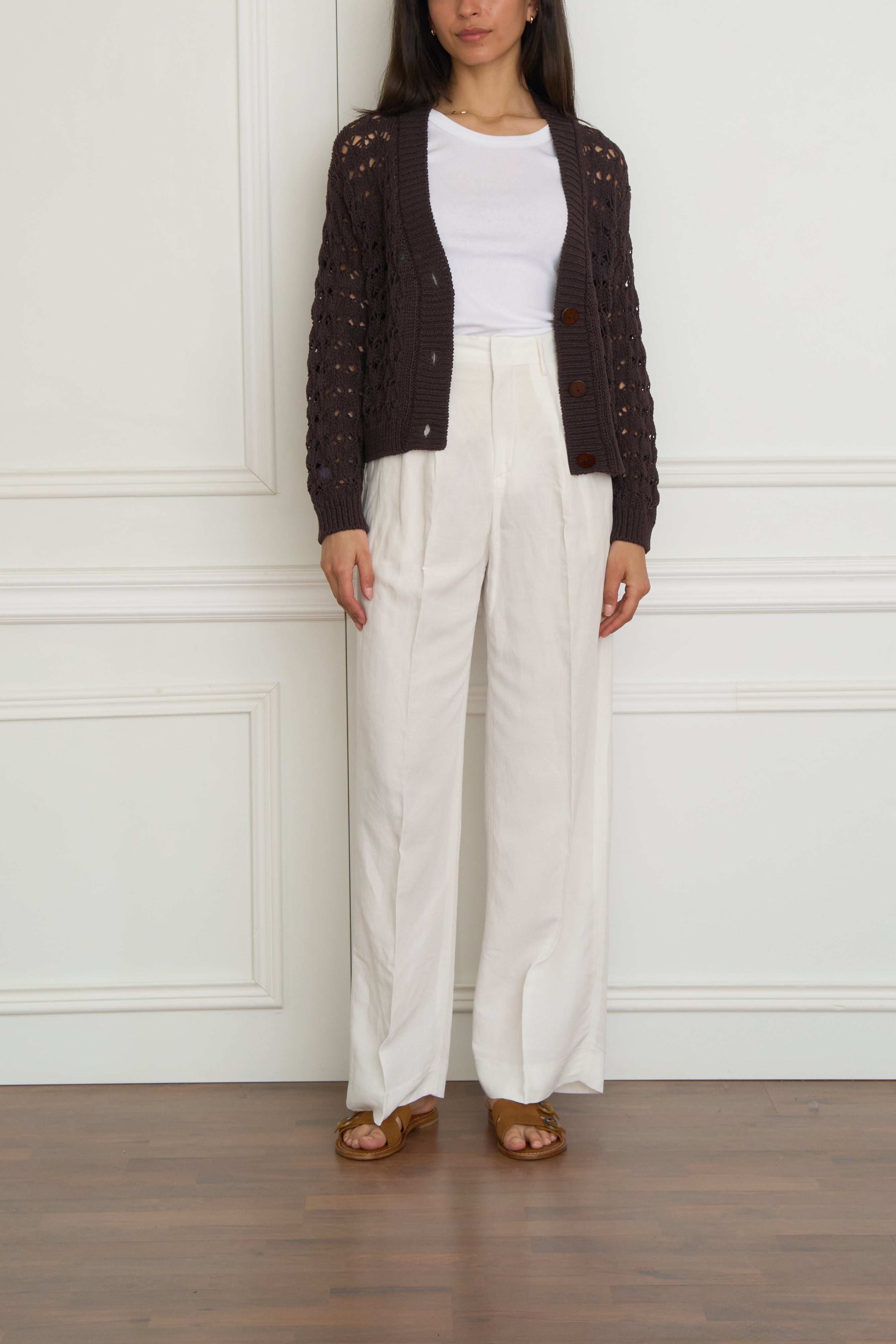 Gehäkelte Strickjacke in braun