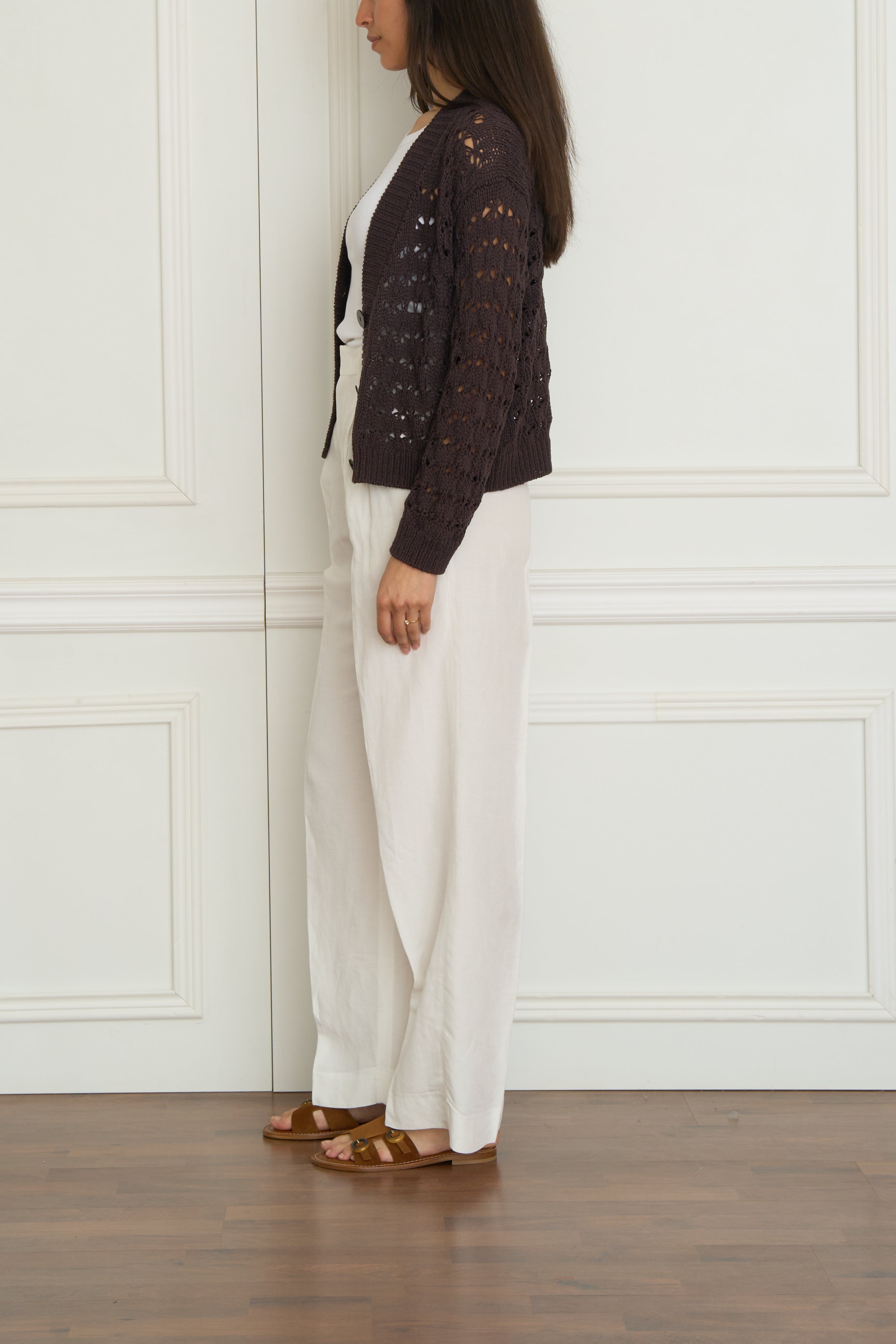 Gehäkelte Strickjacke in braun