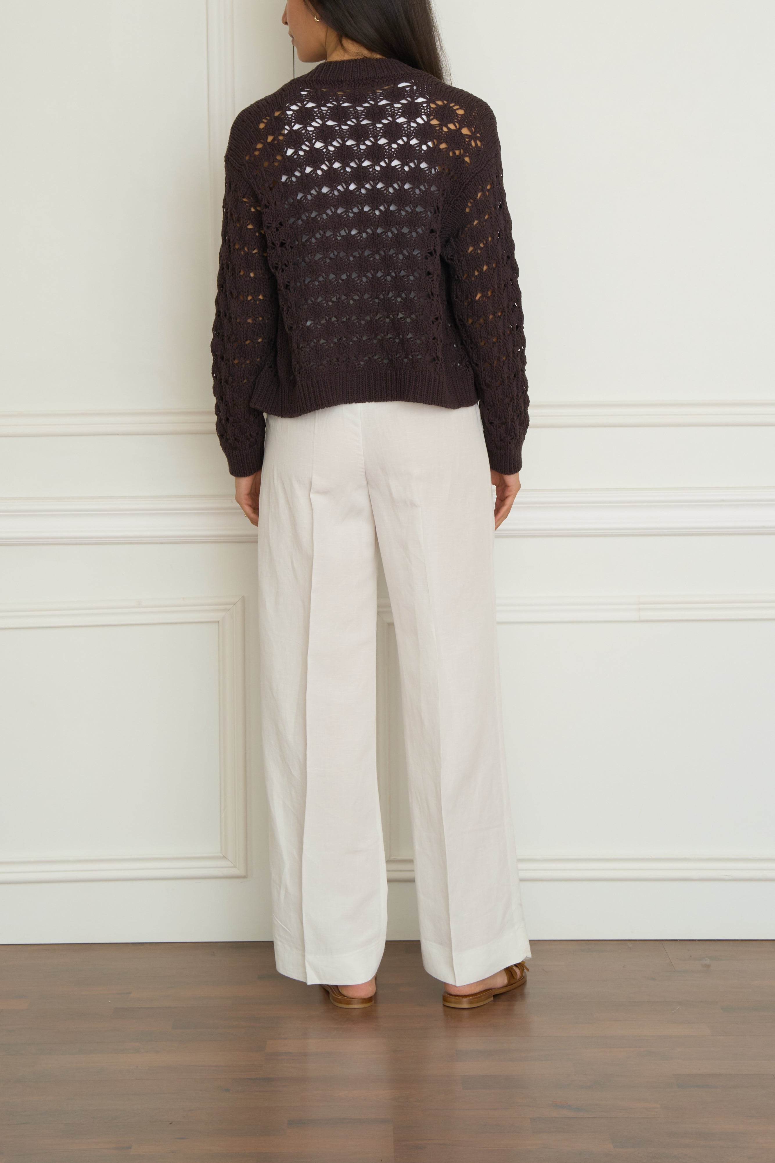 Gehäkelte Strickjacke in braun