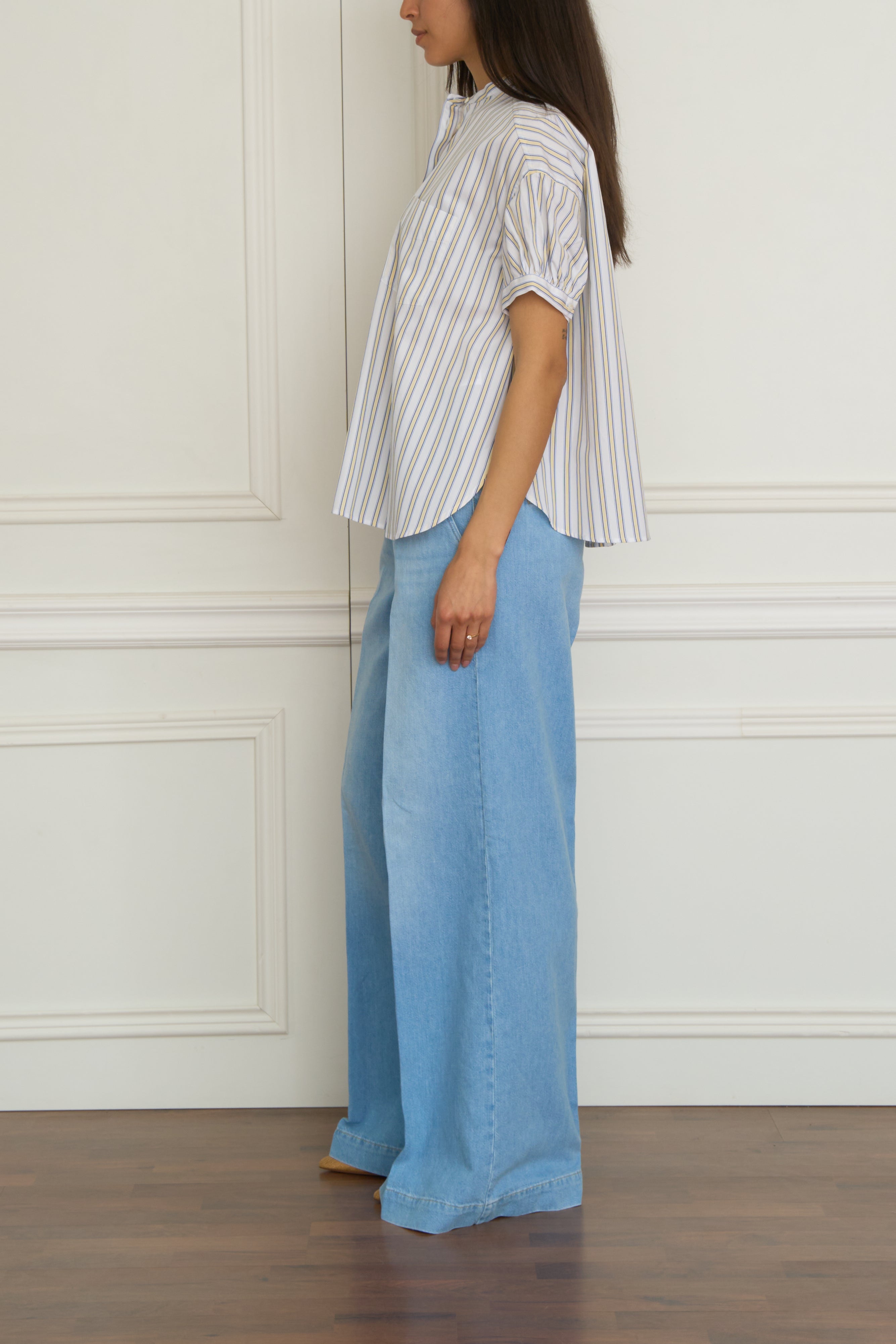 Baumwoll-Popelinhemd mit Mandarinkragen