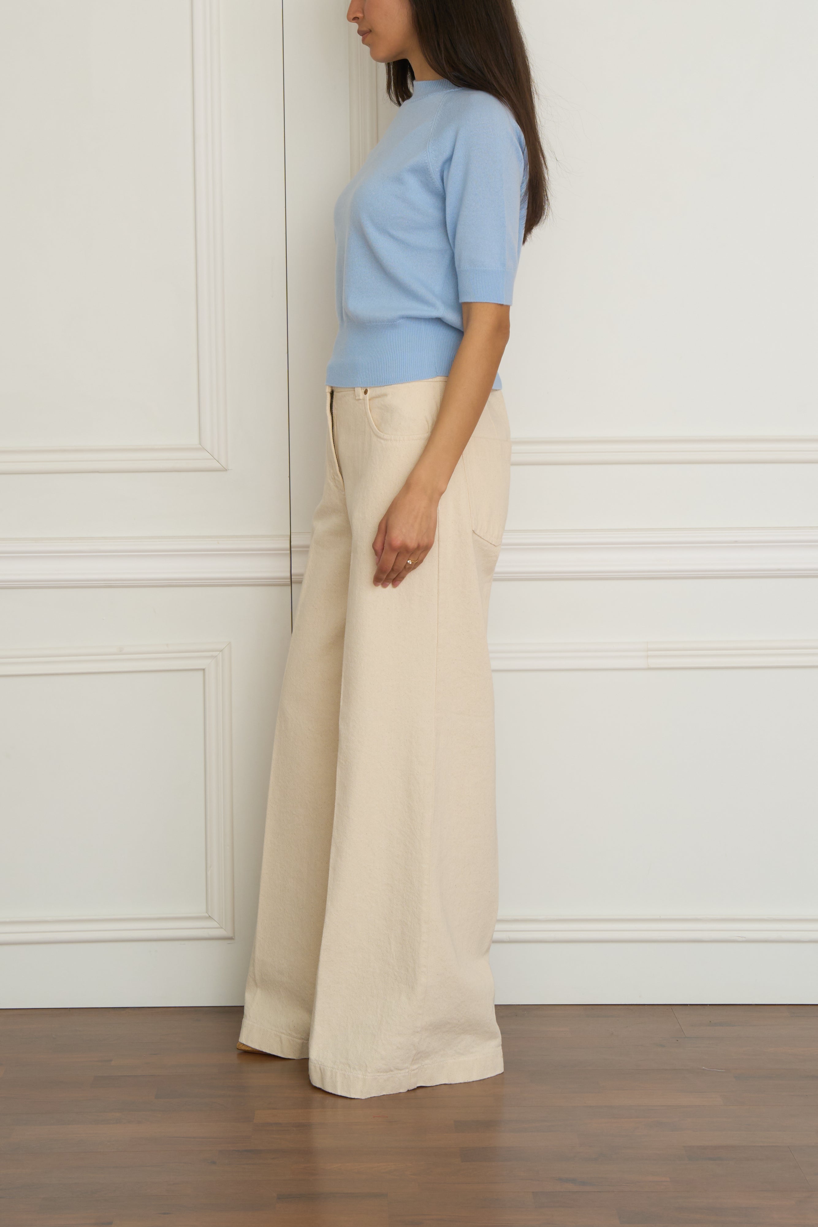 Kaschmir Kurzarmpullover in hellblau