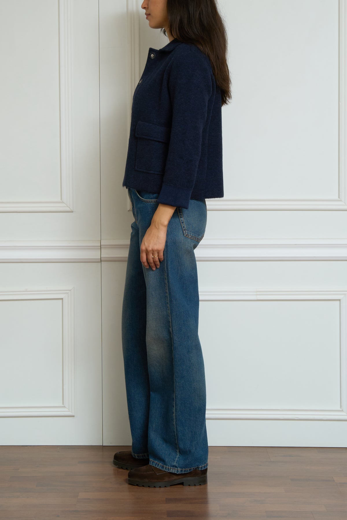 Navy Cardigan with Shirt Collar