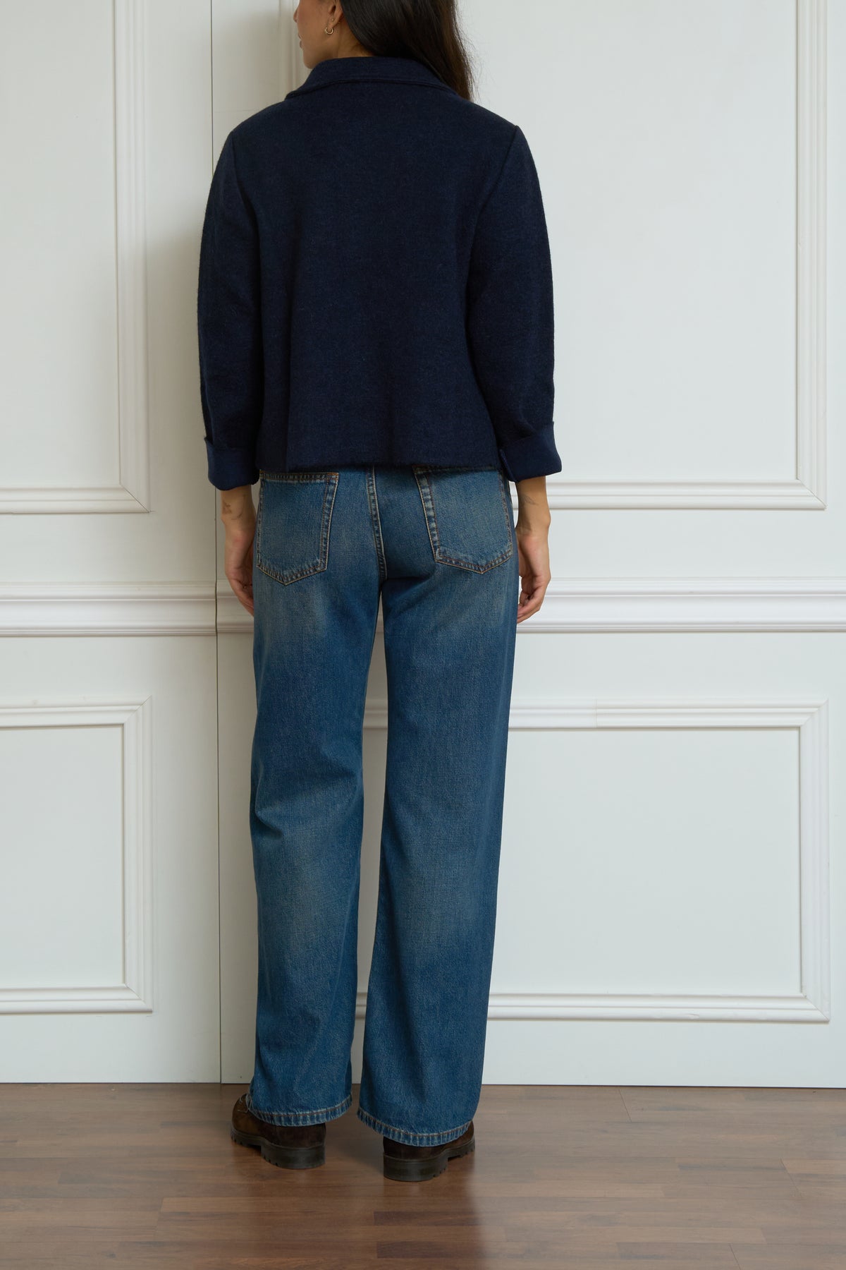 Navy Cardigan with Shirt Collar