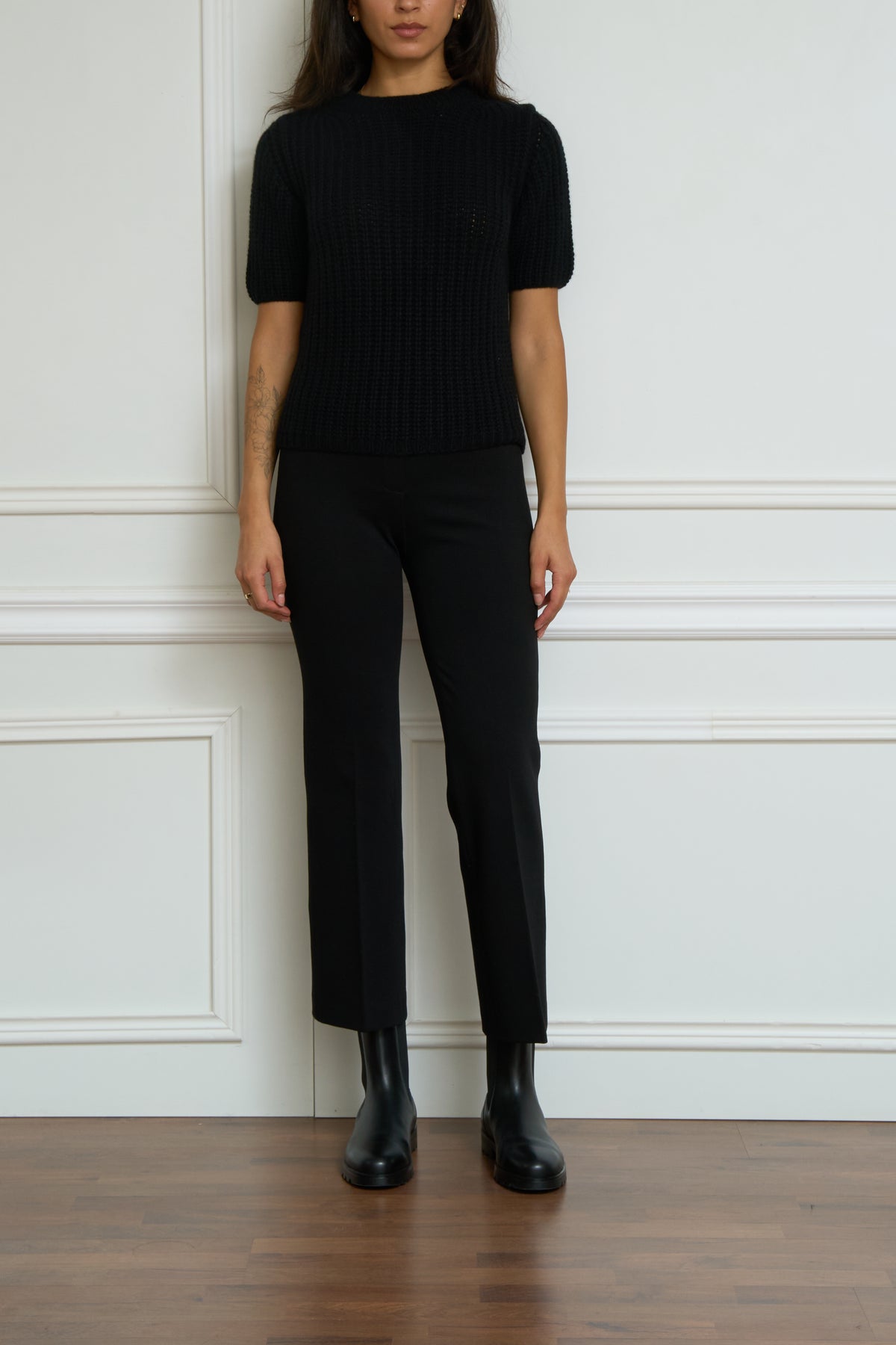Kaschmir Kurzarmpullover in schwarz
