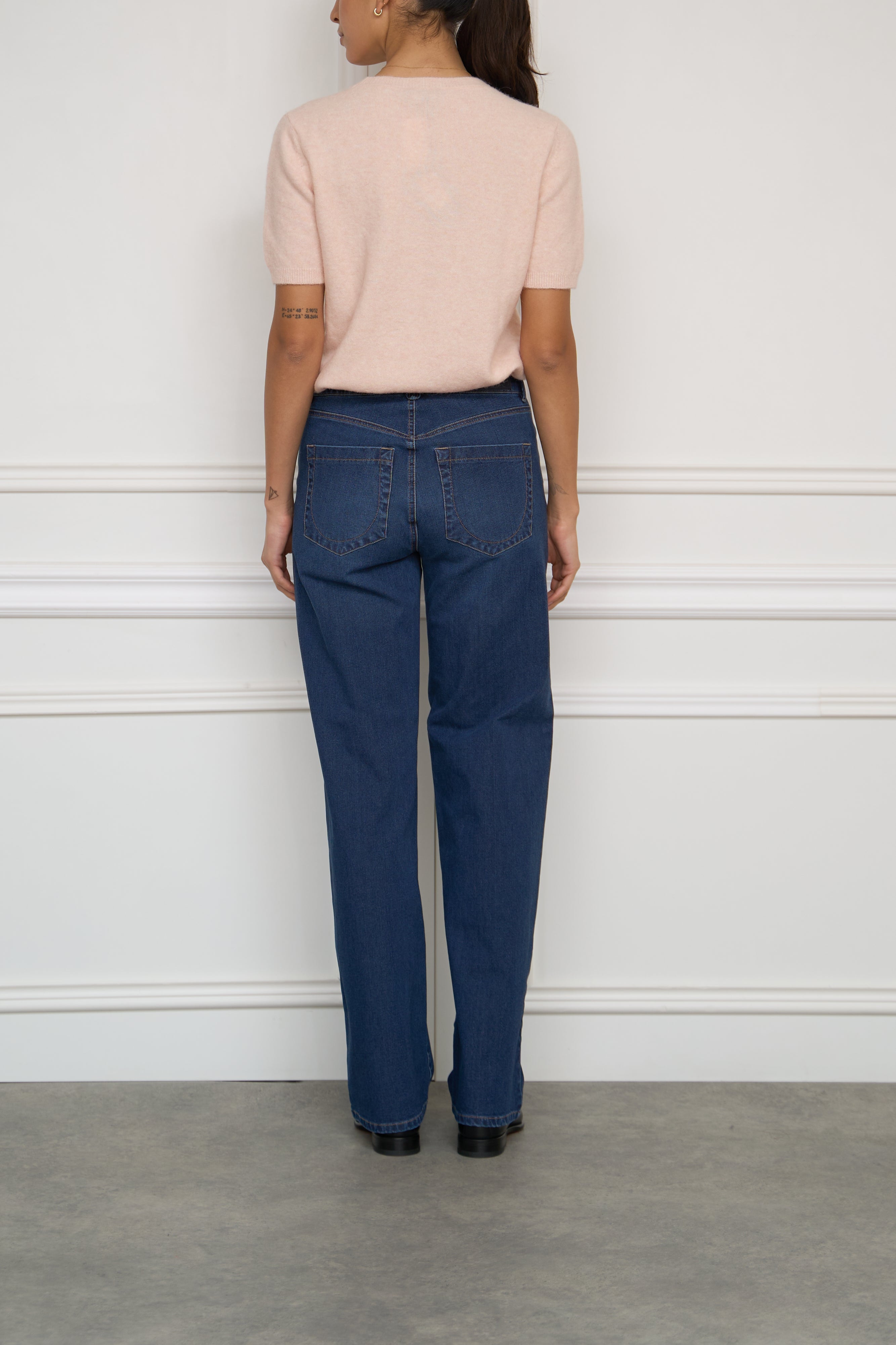 Straight trousers with button details in dark blue