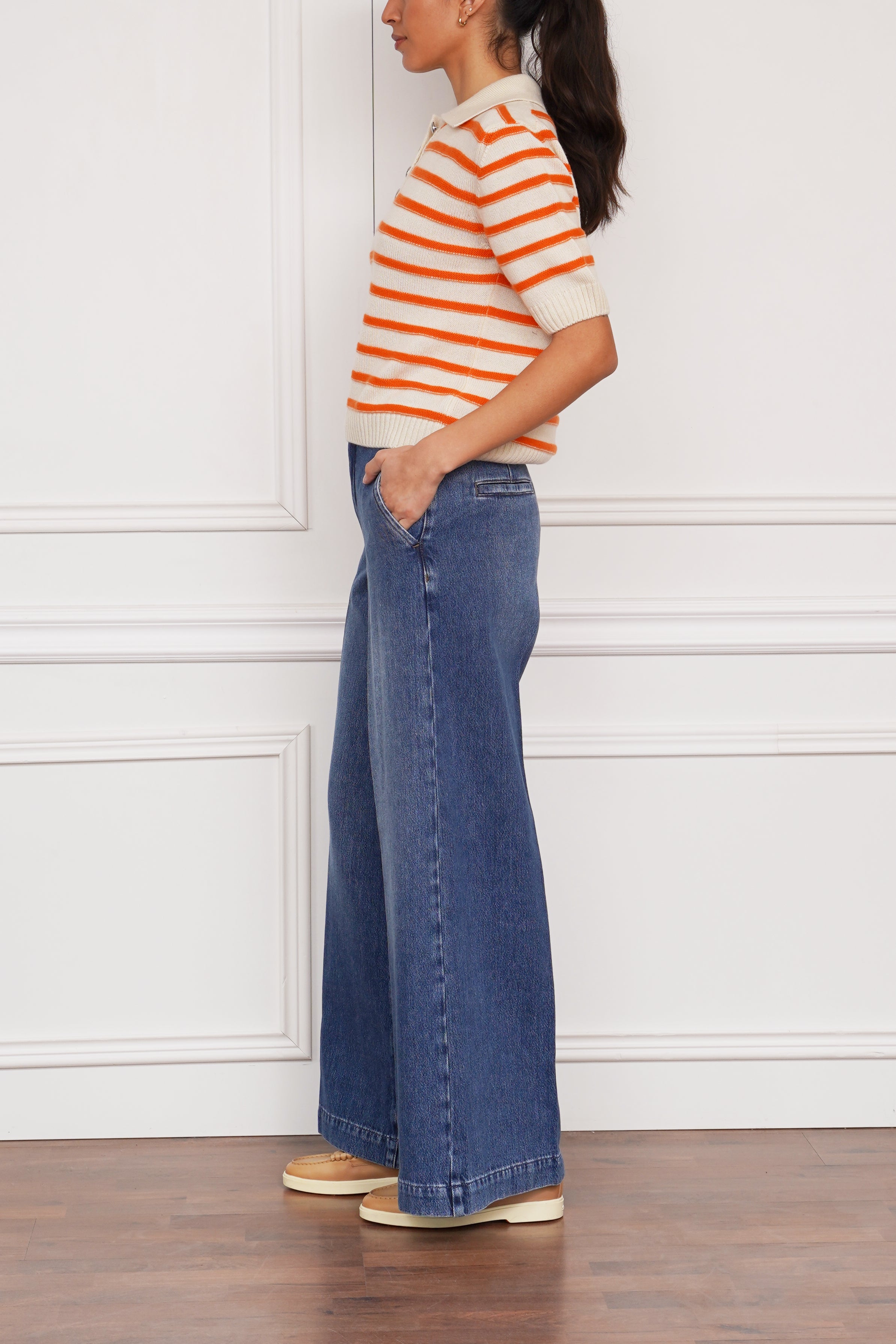 Gestreiftes Strickpolo in orange/beige